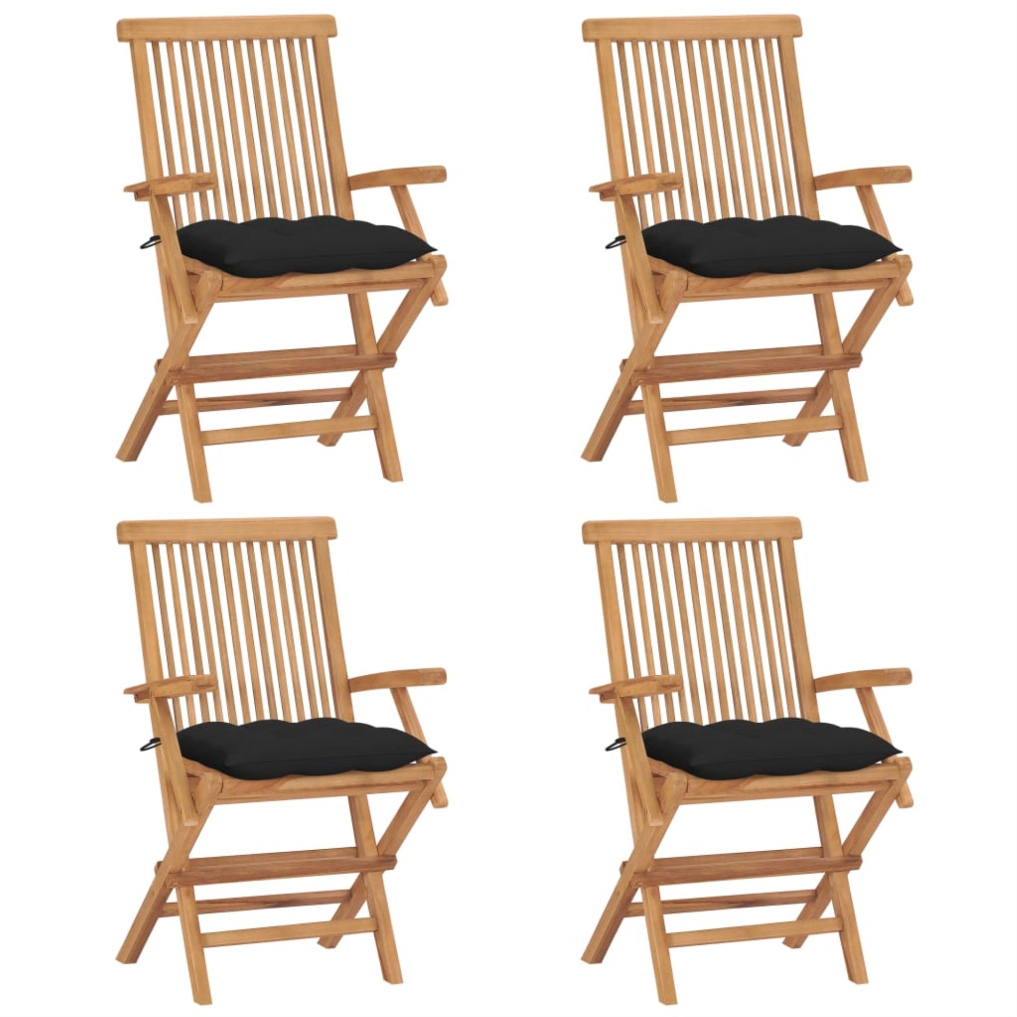Vidaxl Garden Chairs With Black Cushions 4 Pcs Solid Teak Wood