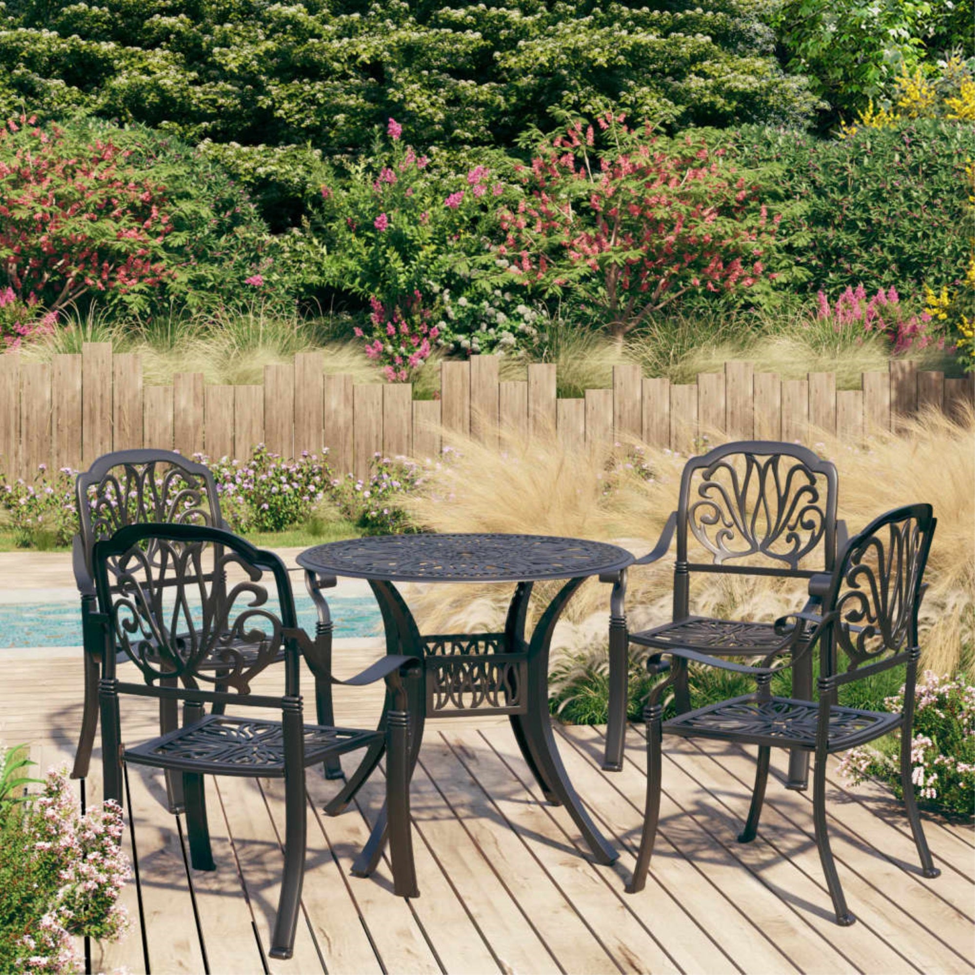 Vidaxl 5 Piece Bistro Set Cast Aluminum Black