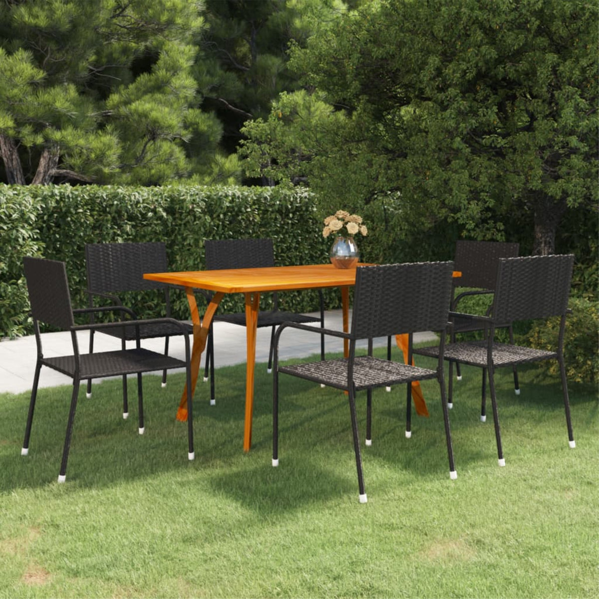 Vidaxl 7 Piece Patio Dining Set Black