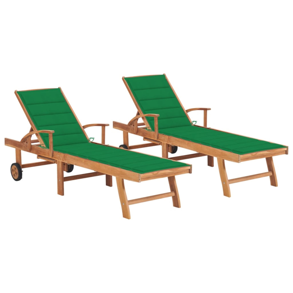 Vidaxl Sun Loungers 2 Pcs With Green Cushion Solid Teak Wood