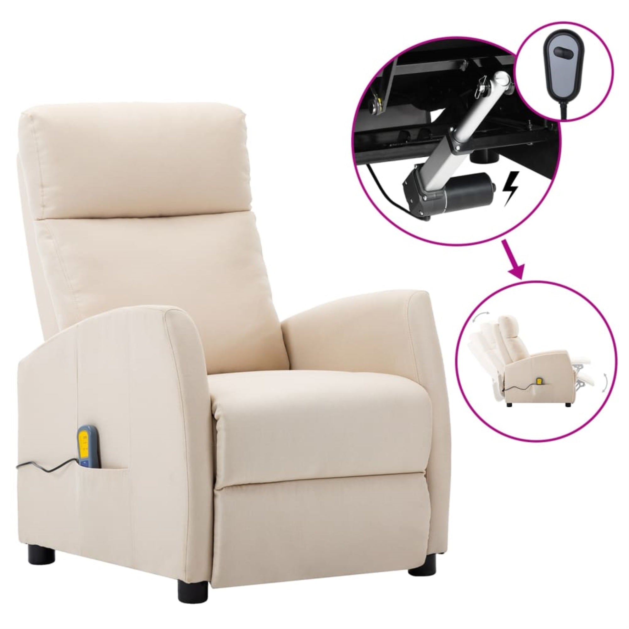 Vidaxl Electric Massage Reclining Chair Cream Fabric