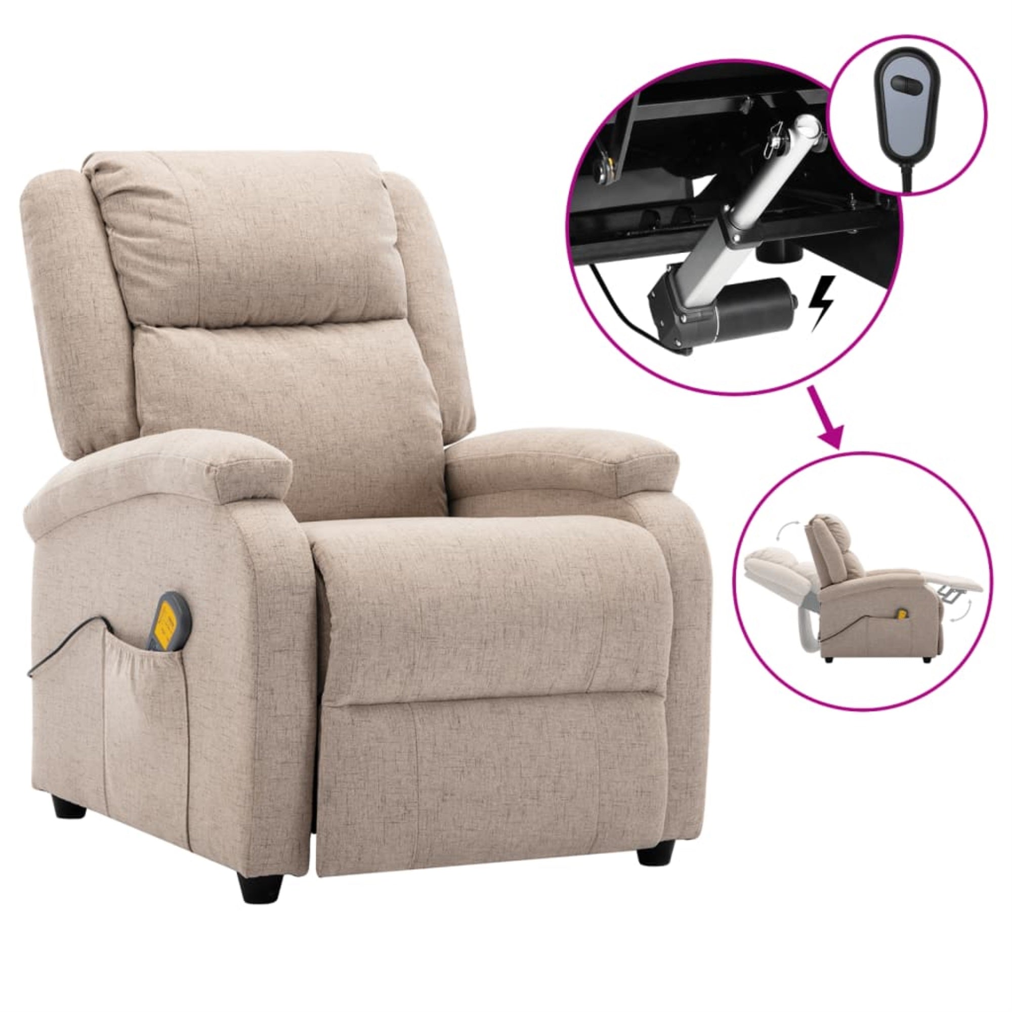 Vidaxl Electric Massage Recliner Cream Fabric