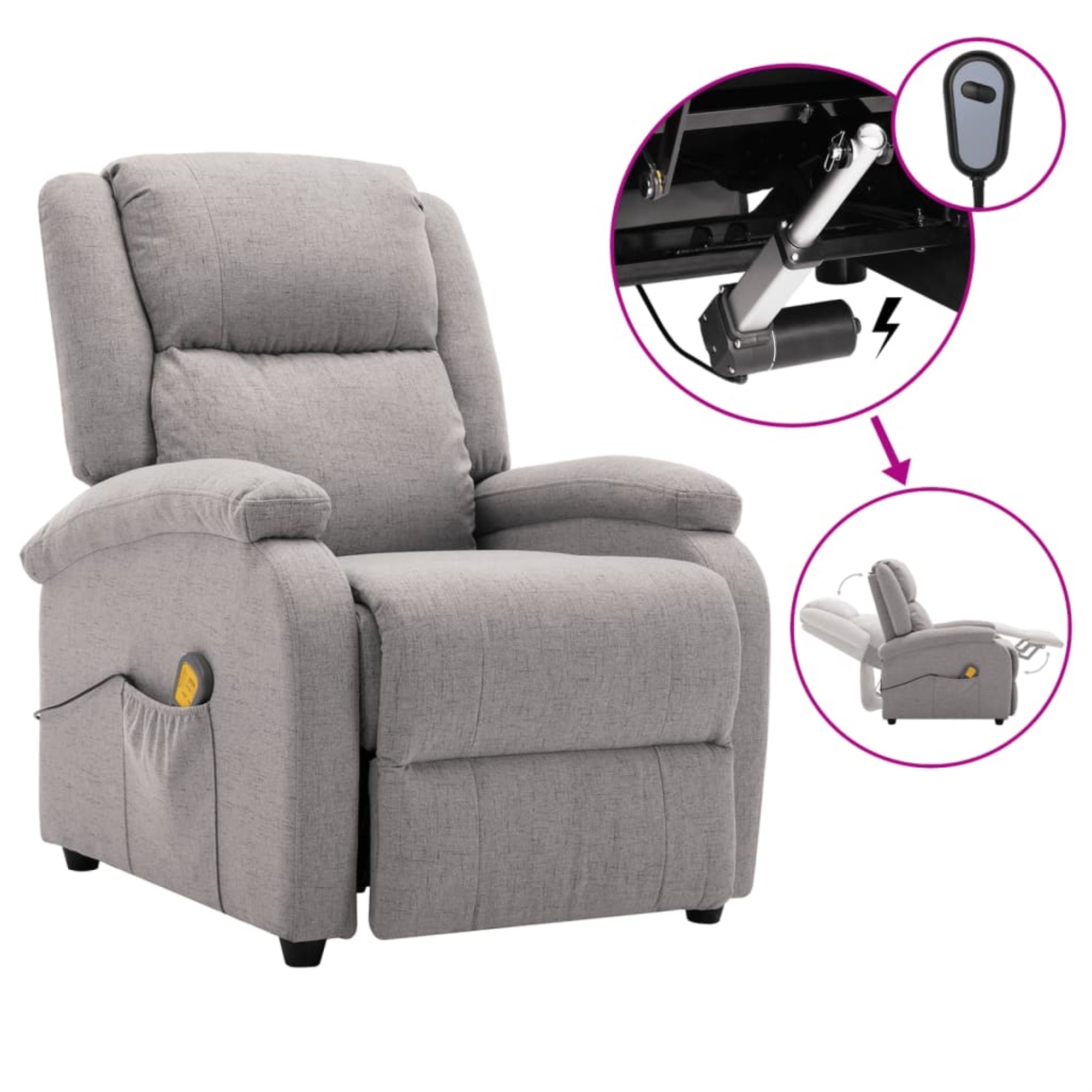 Vidaxl Electric Massage Recliner Light Gray Fabric