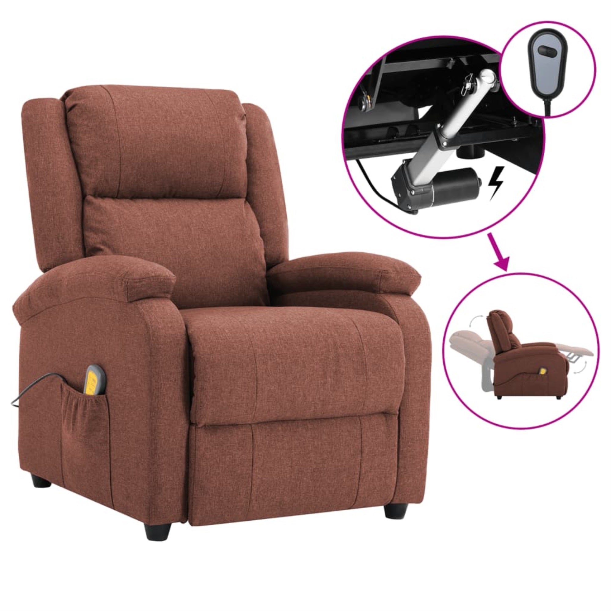 Vidaxl Electric Massage Recliner Brown Fabric