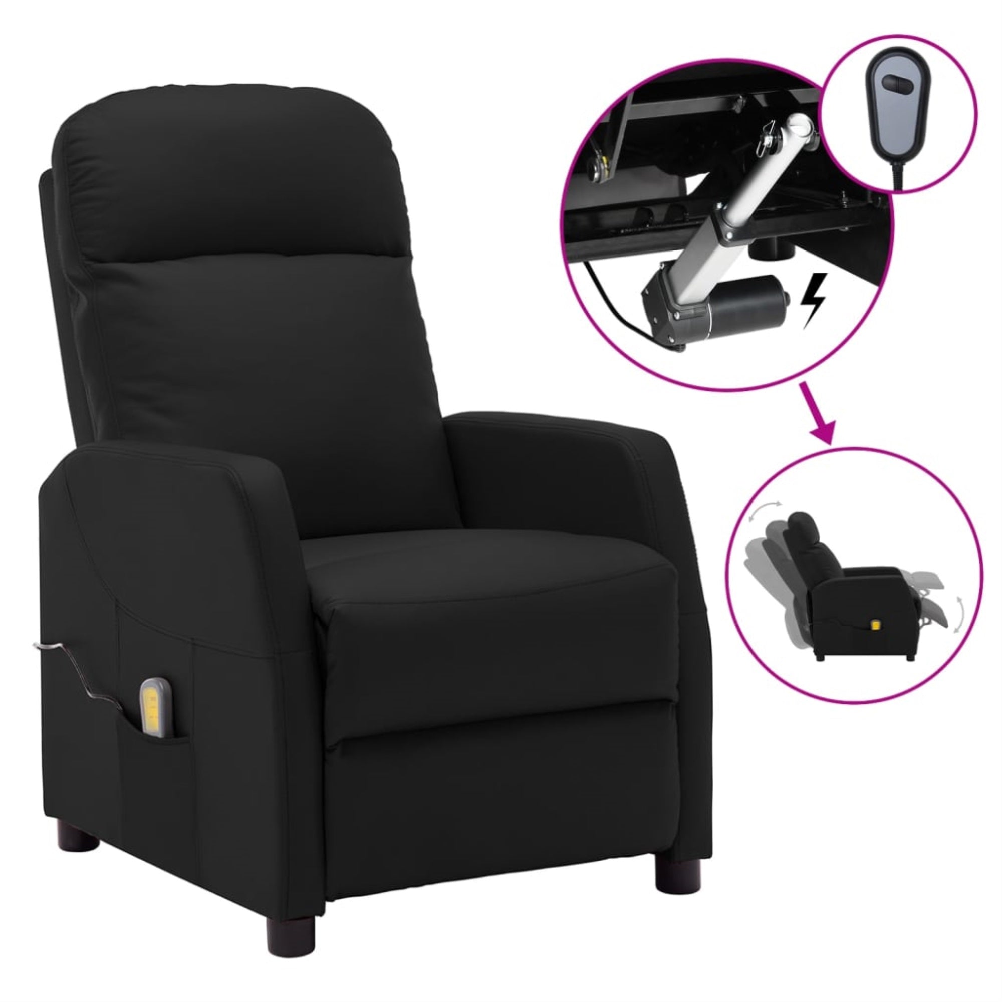 Vidaxl Electric Massage Reclining Chair Black Faux Leather