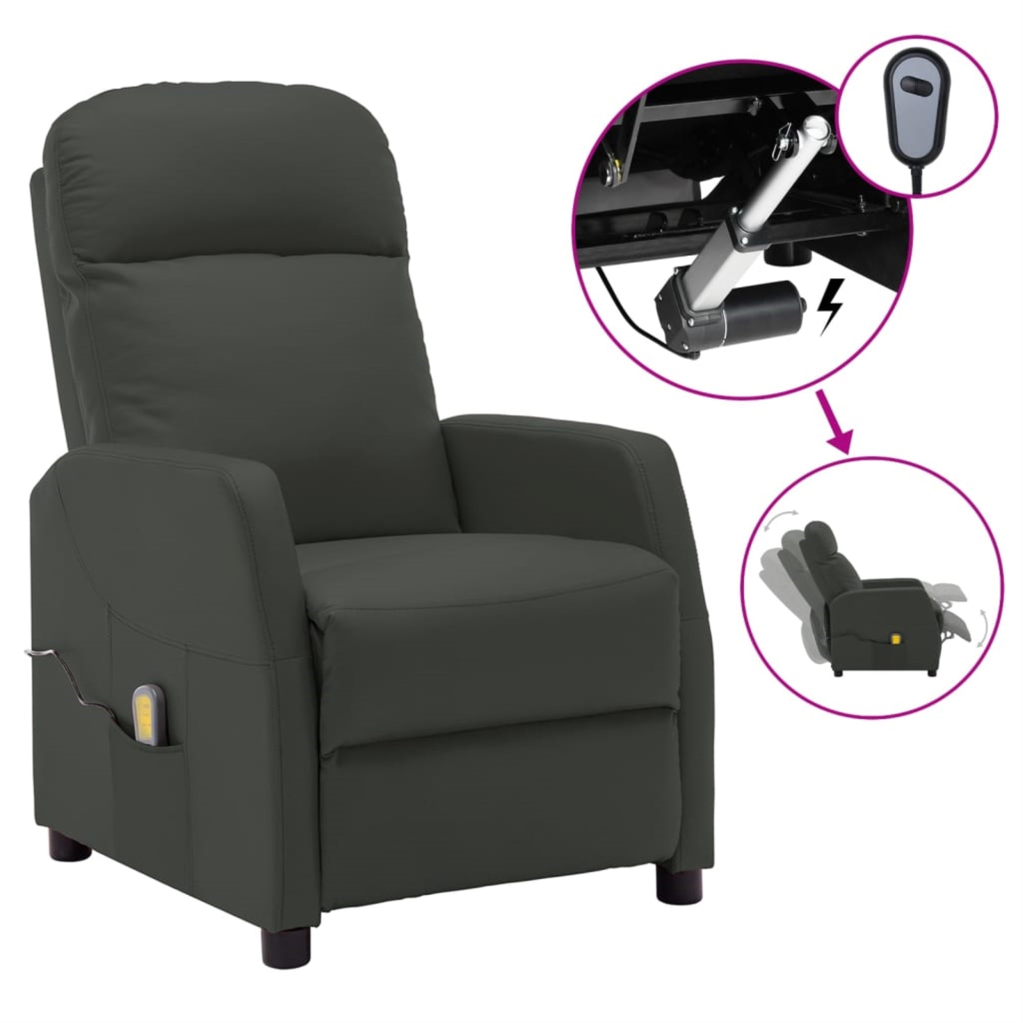 Vidaxl Electric Massage Reclining Chair Anthracite Faux Leather
