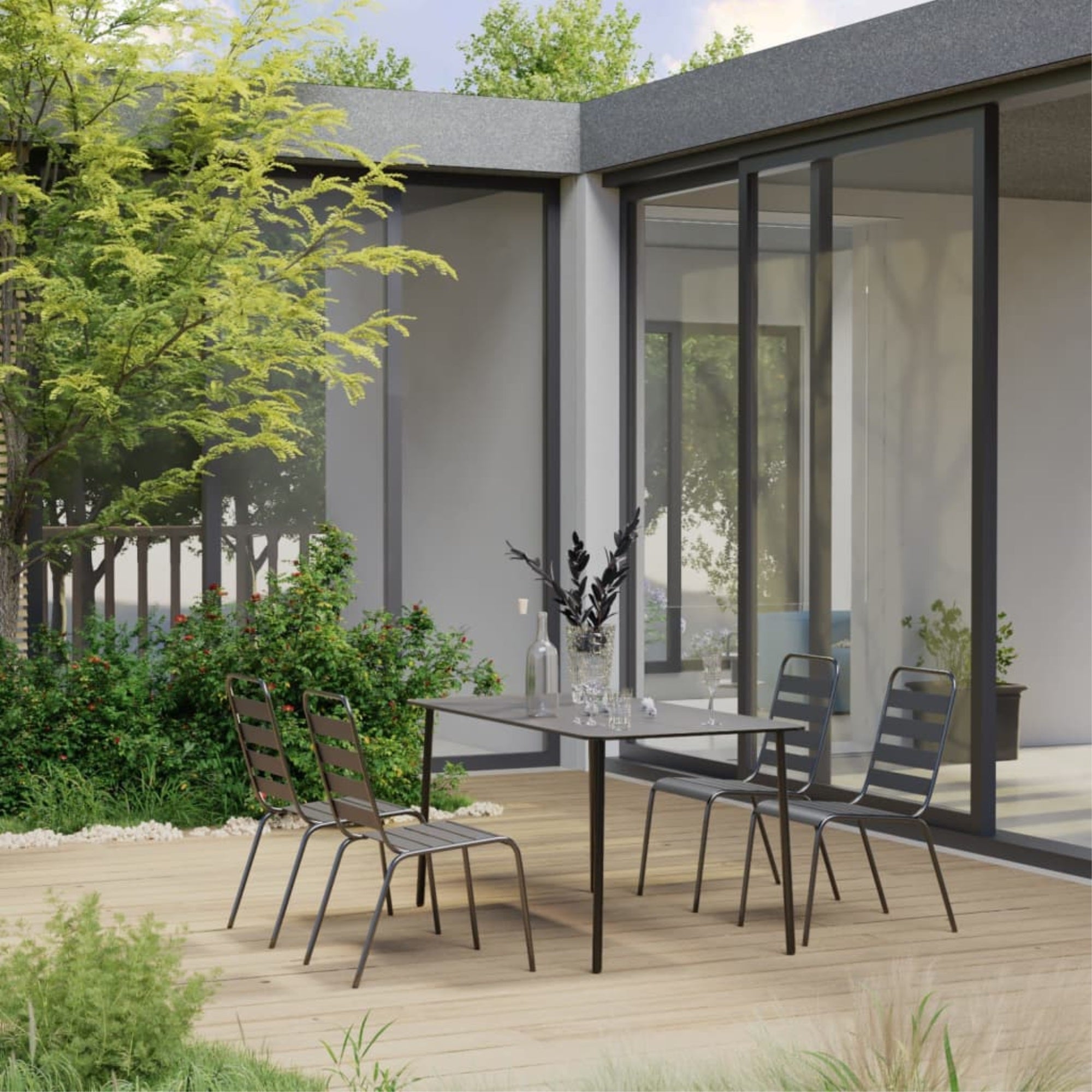 Vidaxl 5 Piece Garden Dining Set Steel Dark Gray