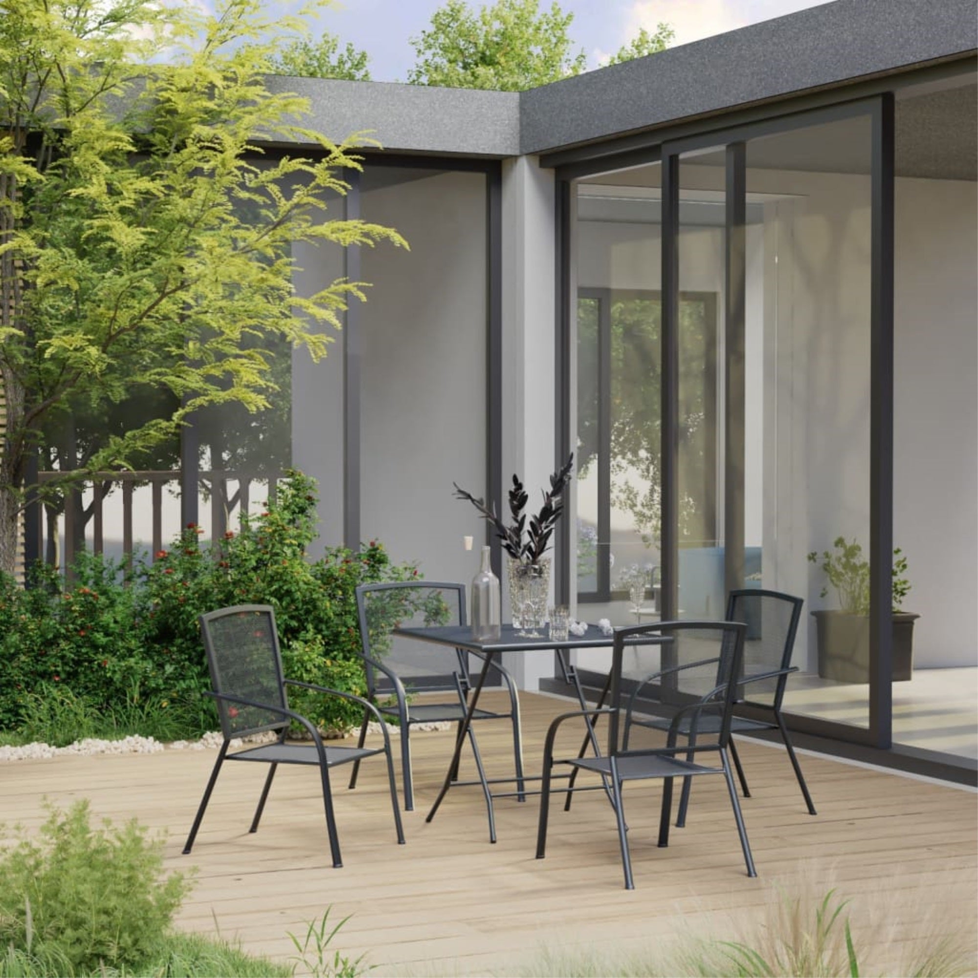 Vidaxl 5 Piece Garden Dining Set Steel Anthracite