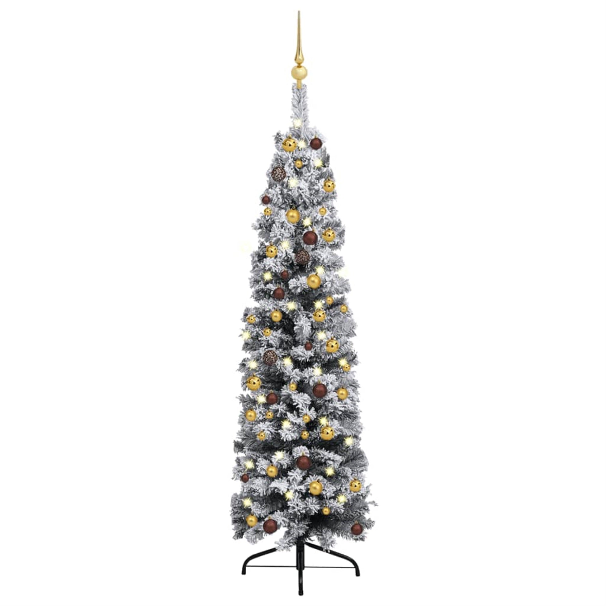 Vidaxl Slim Artificial Christmas Tree With Leds&Ball Set Green 59.1'