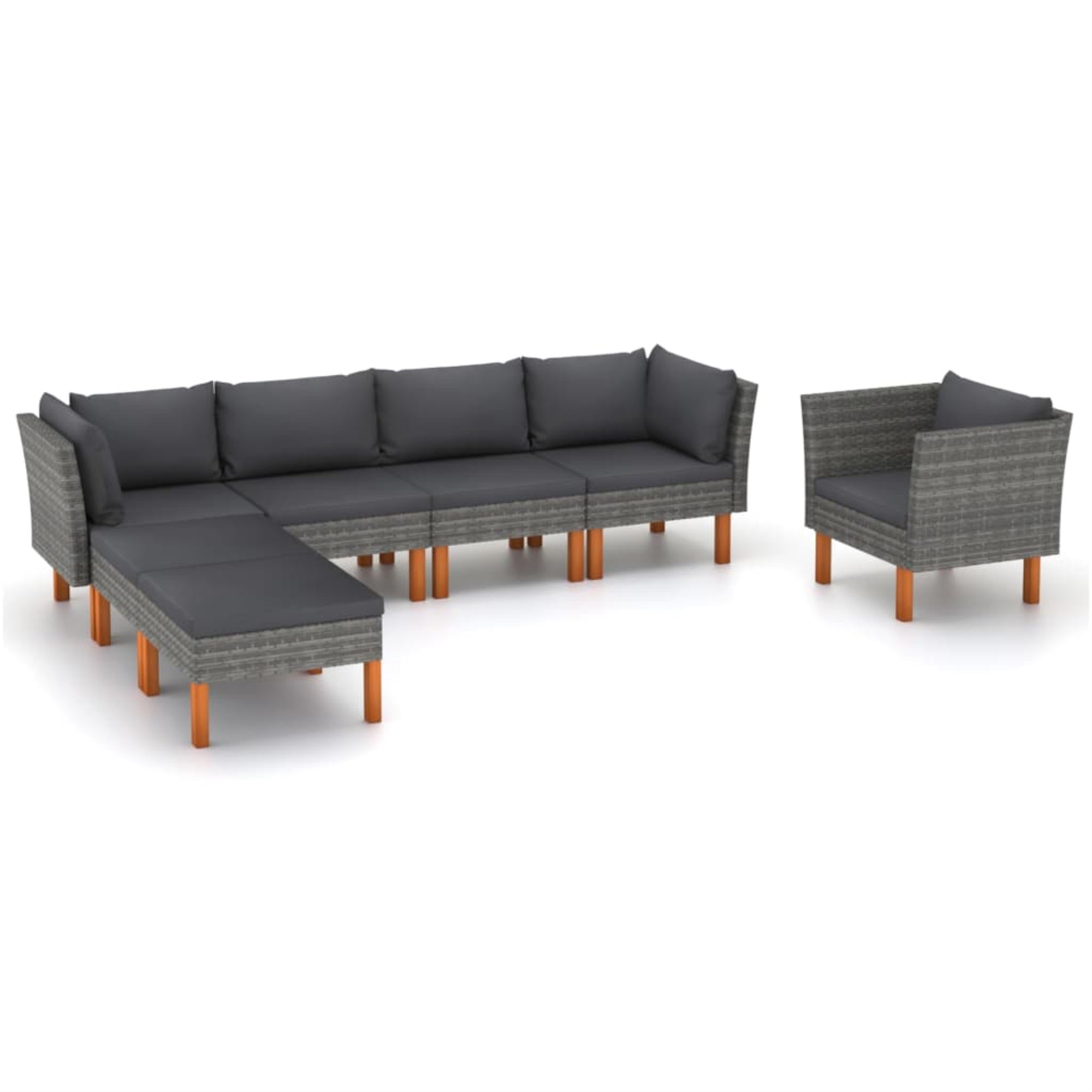 vidaXL 7 Piece Garden Lounge Set Poly Rattan and Eucalyptus Wood Gray