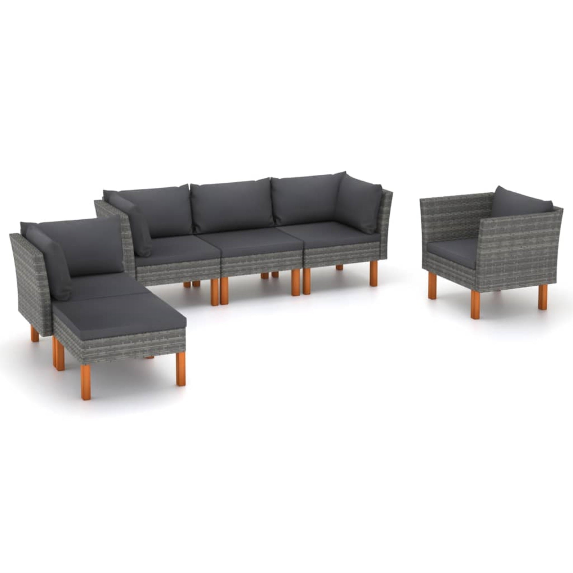 vidaXL 6 Piece Garden Lounge Set Poly Rattan and Eucalyptus Wood Gray