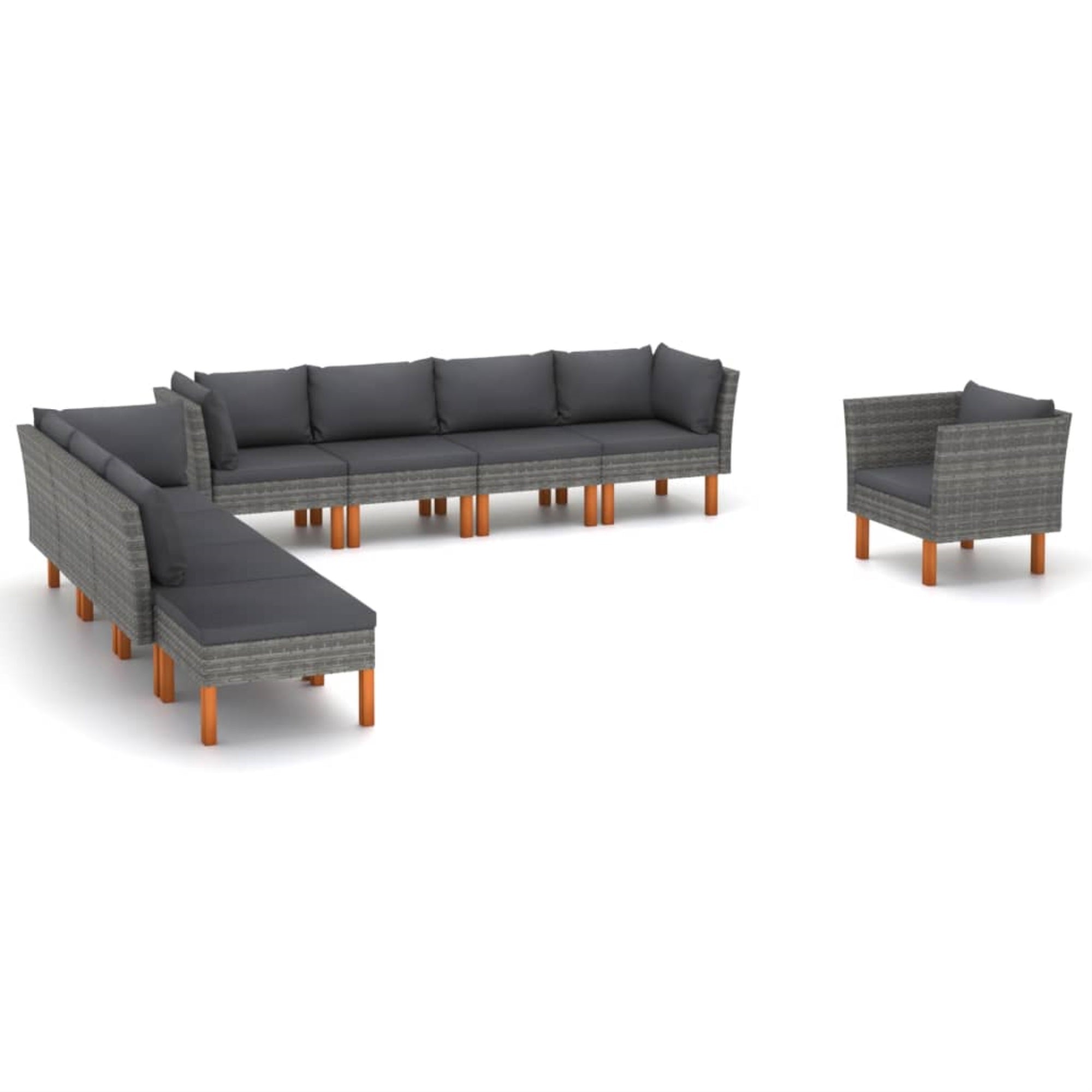 vidaXL 9 Piece Garden Lounge Set Poly Rattan and Eucalyptus Wood Gray