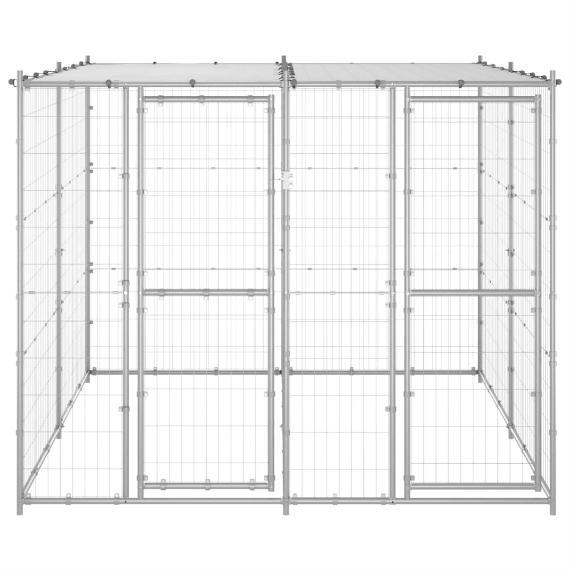 Vidaxl Outdoor Dog Kennel Galvanized Steel With Roof 52.1 Ft