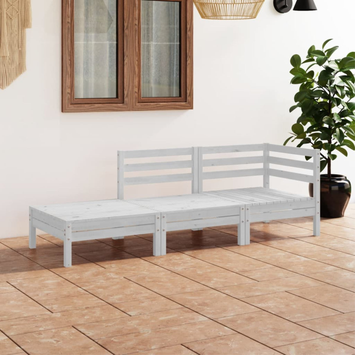 Vidaxl 3 Piece Patio Lounge Set White Solid Pinewood