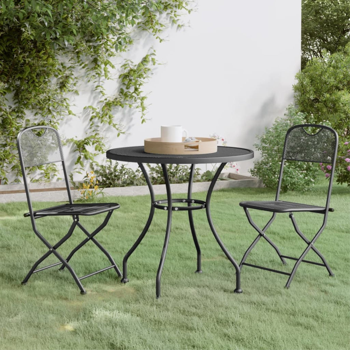Vidaxl 3 Piece Patio Dining Set Expanded Metal Mesh Anthracite