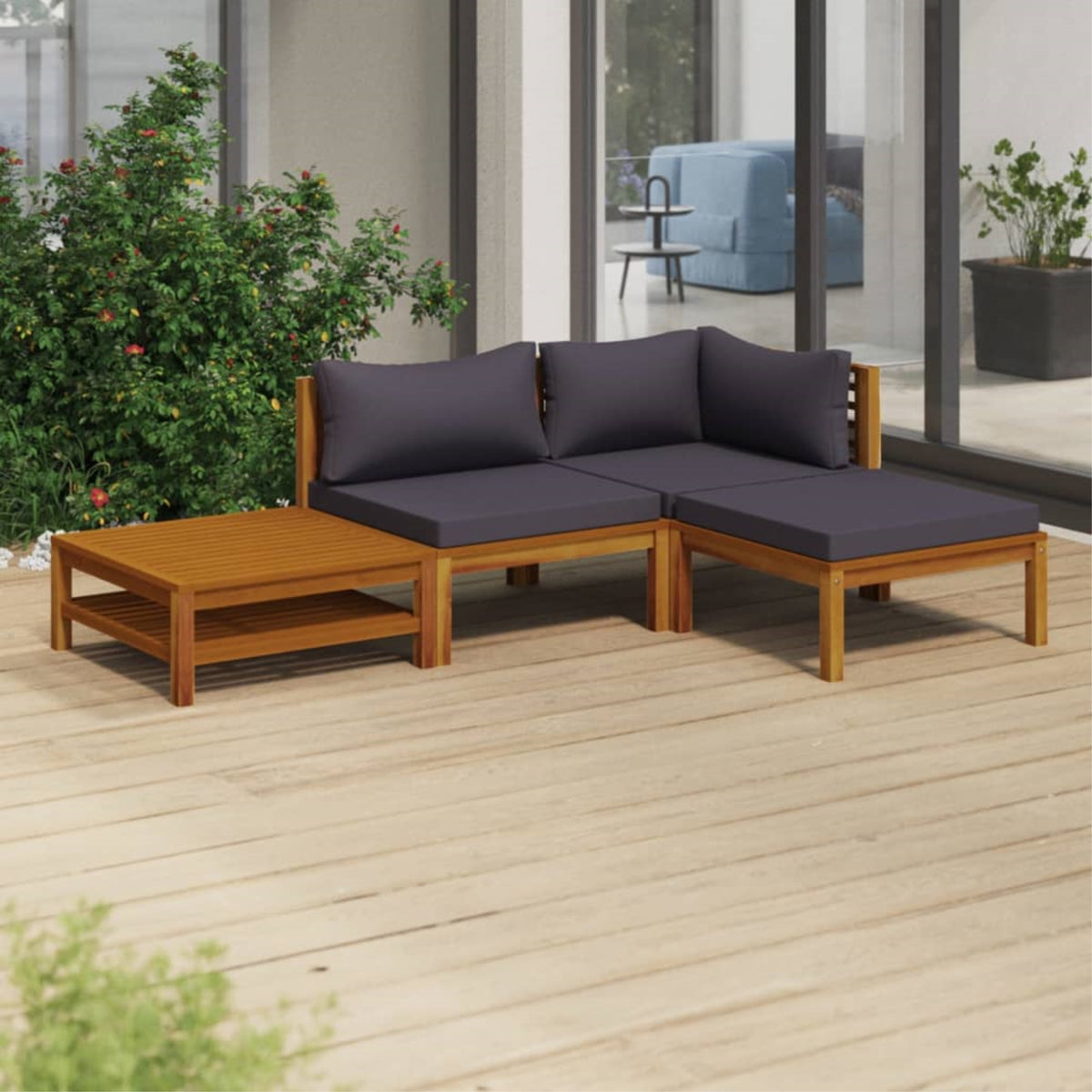 Vidaxl 4 Piece Patio Lounge Set With Cushion Solid Acacia Wood