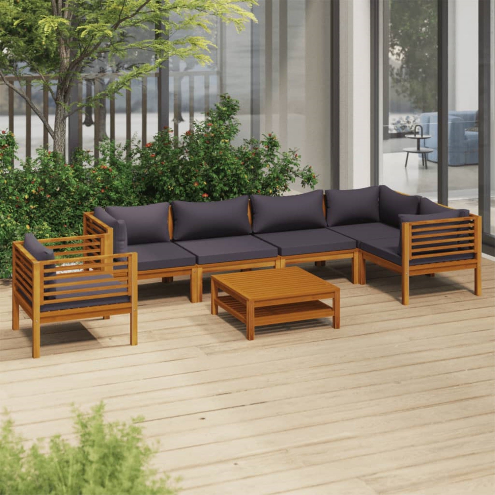 vidaXL 7 Piece Patio Lounge Set with Cushion Solid Acacia Wood