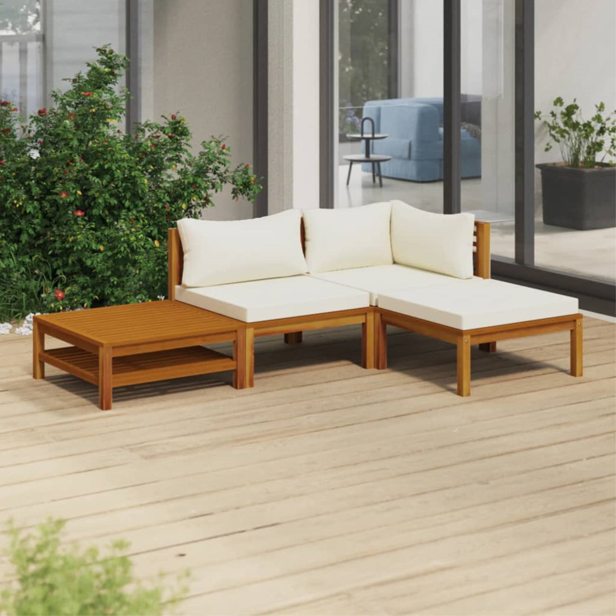 Vidaxl 4 Piece Patio Lounge Set With Cream Cushion Solid Acacia Wood