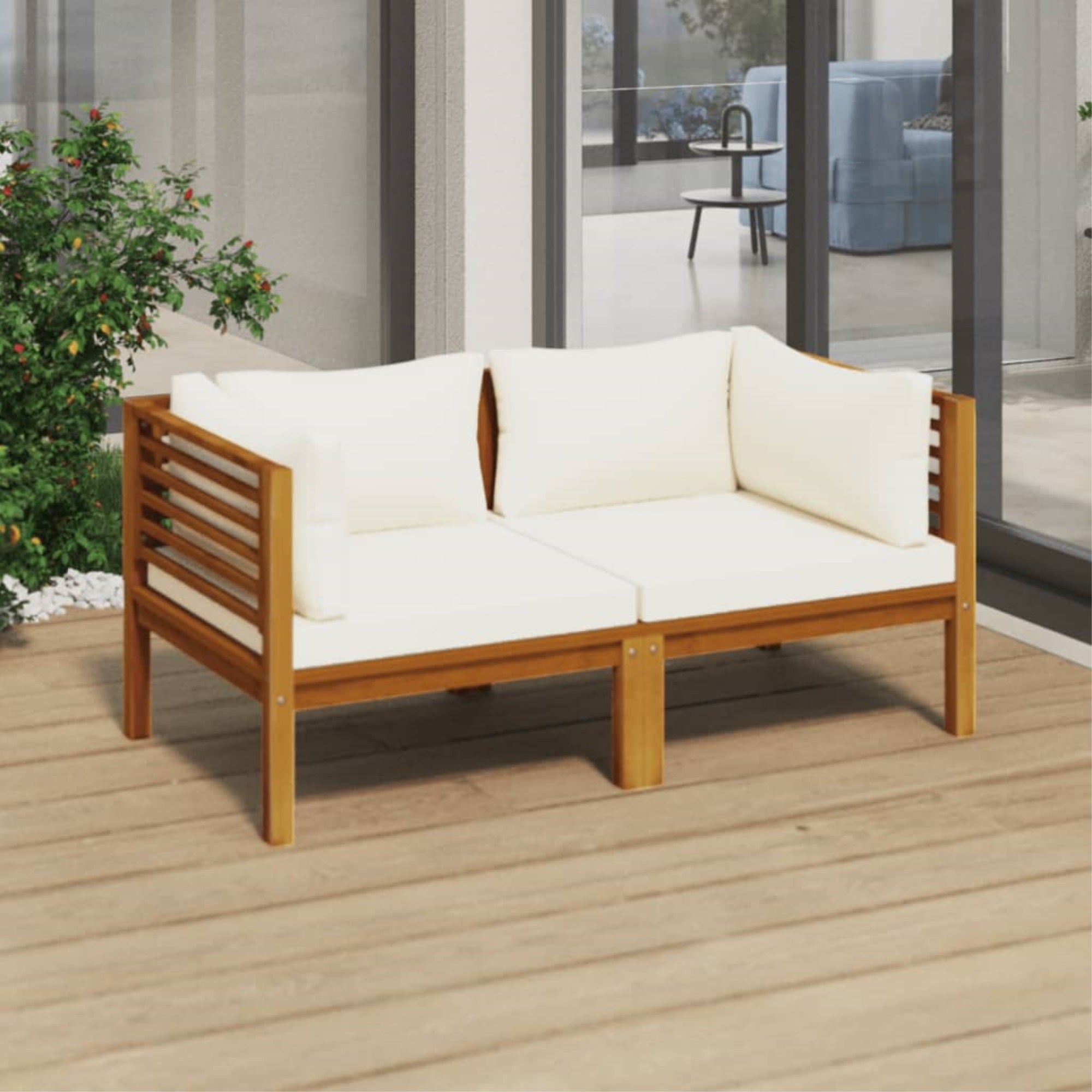 Vidaxl 2-Seater Patio Sofa With Cream Cushion Solid Acacia Wood
