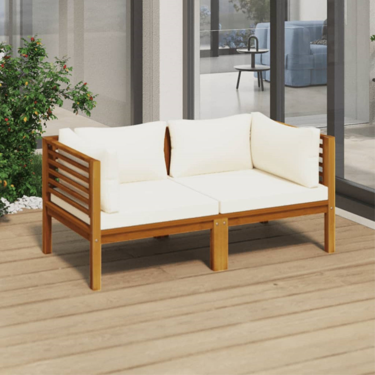 Vidaxl 2-Seater Patio Sofa With Cream Cushion Solid Acacia Wood