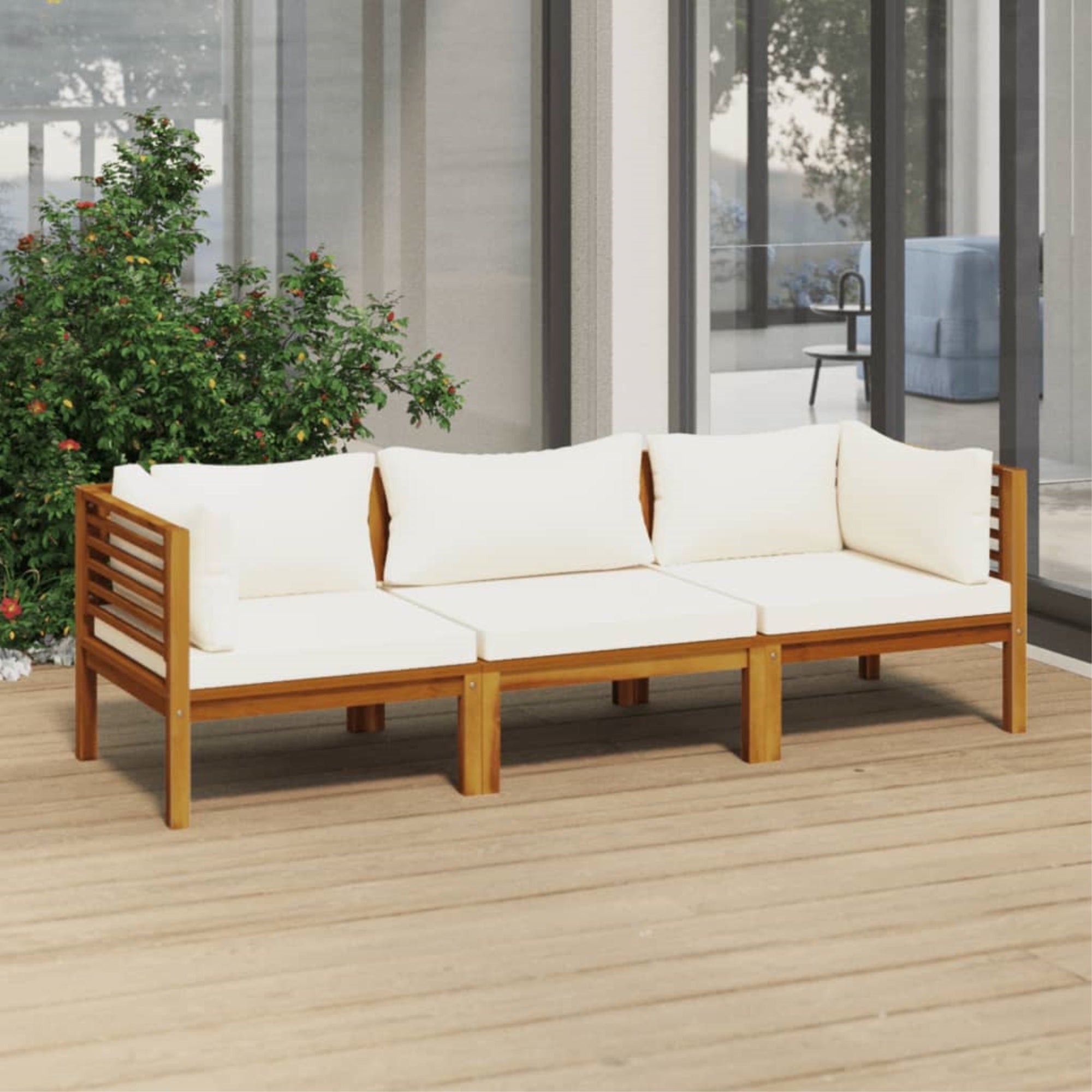 Vidaxl 3-Seater Patio Sofa With Cream Cushion Solid Acacia Wood