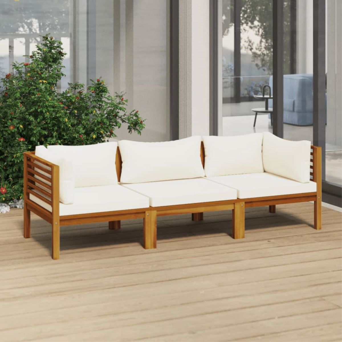 Vidaxl 3-Seater Patio Sofa With Cream Cushion Solid Acacia Wood