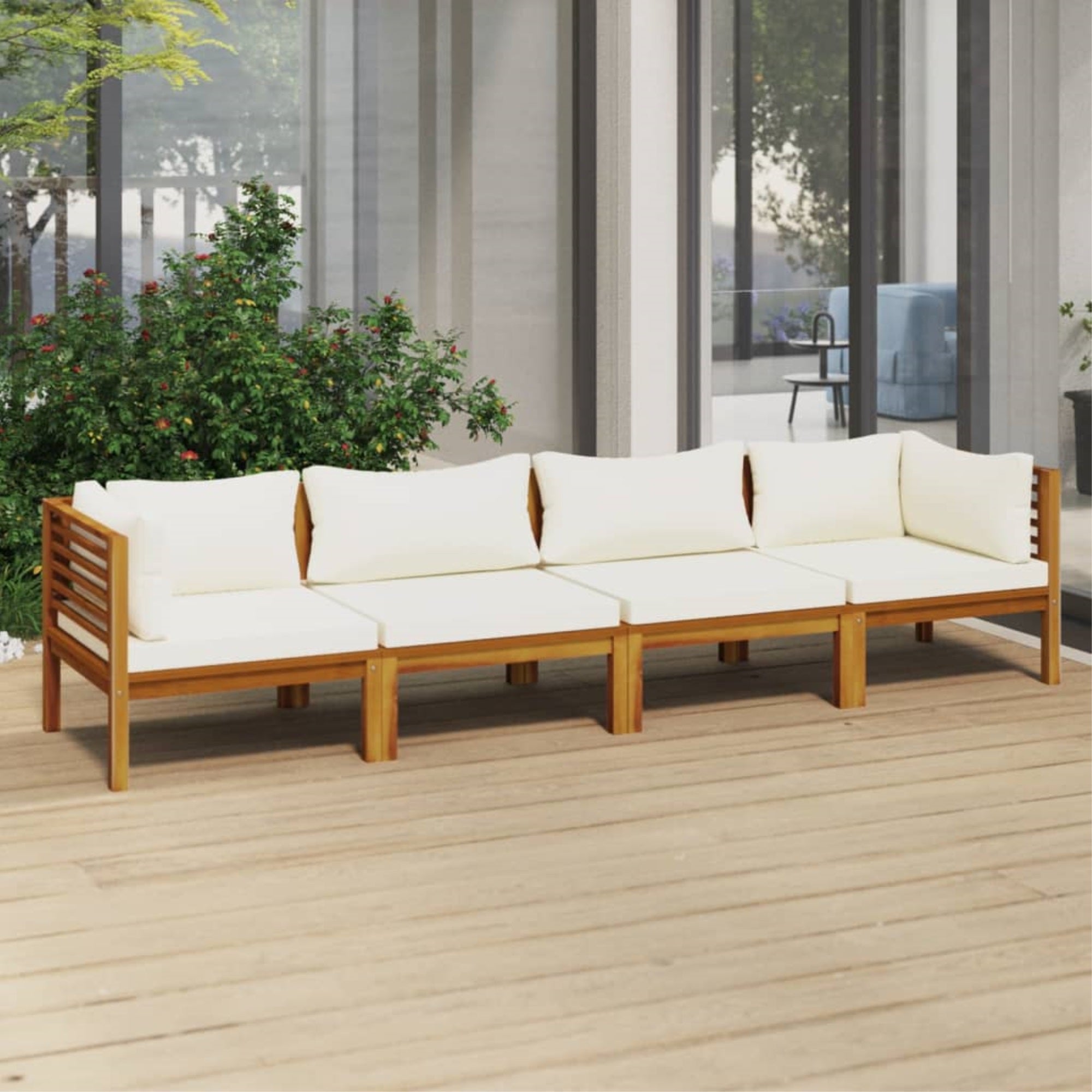 Vidaxl 4-Seater Patio Sofa With Cream Cushion Solid Acacia Wood