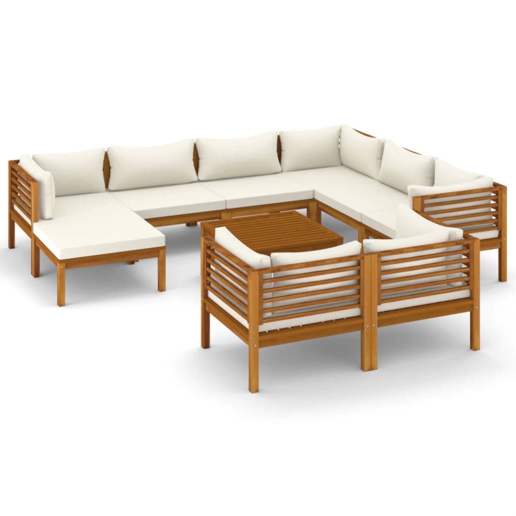 Vidaxl 10 Piece Patio Lounge Set With Cream Cushion Solid Acacia Wood
