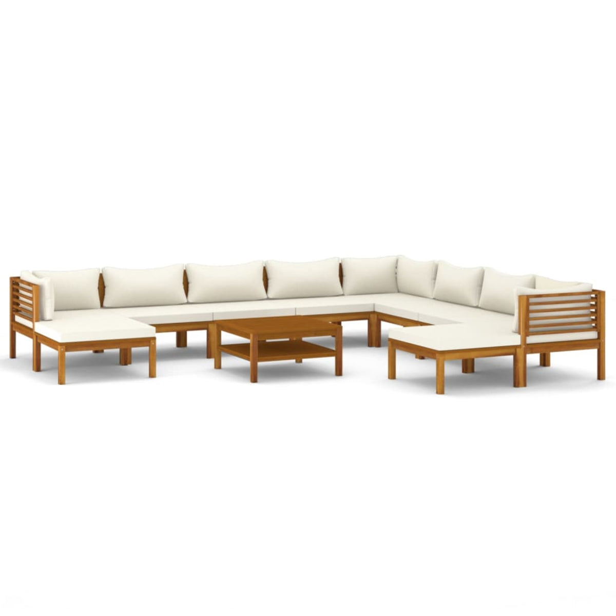 Vidaxl 11 Piece Patio Lounge Set With Cream Cushion Solid Acacia Wood