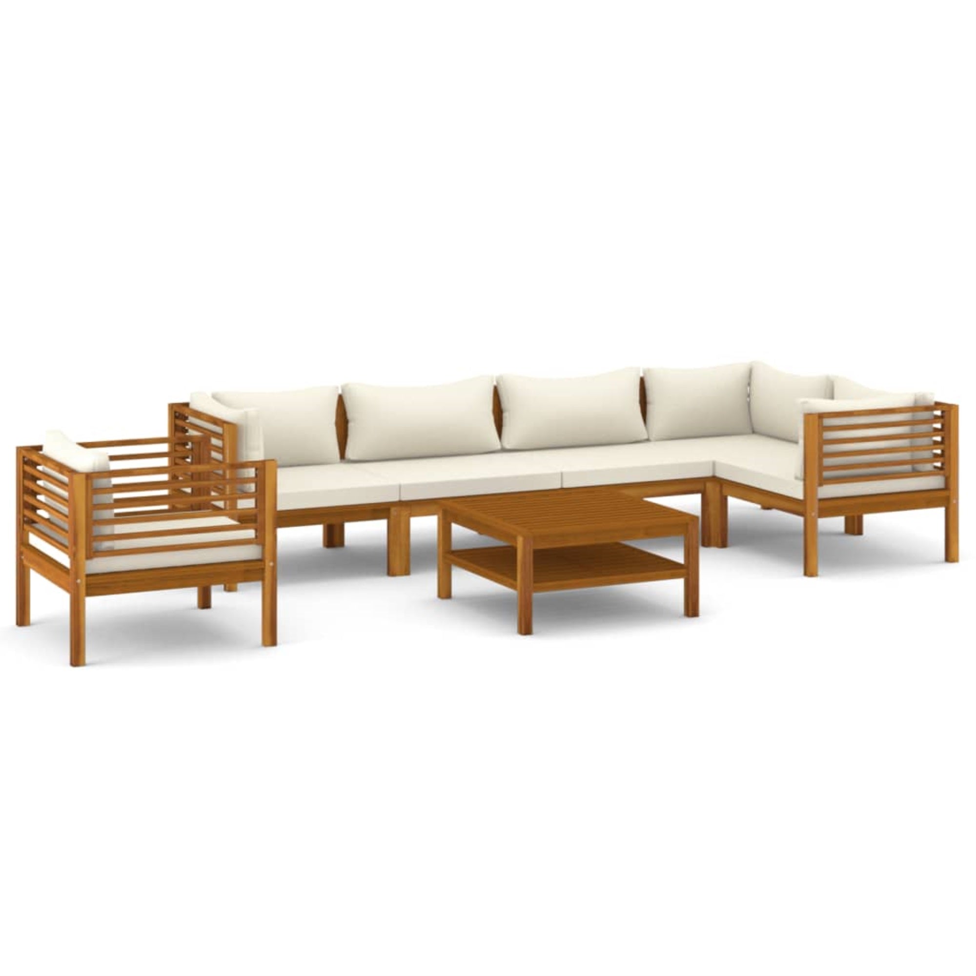 vidaXL 7 Piece Patio Lounge Set with Cream Cushion Solid Acacia Wood