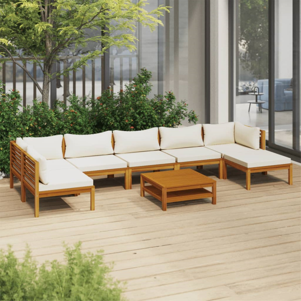 Vidaxl 8 Piece Patio Lounge Set With Cream Cushion Solid Acacia Wood