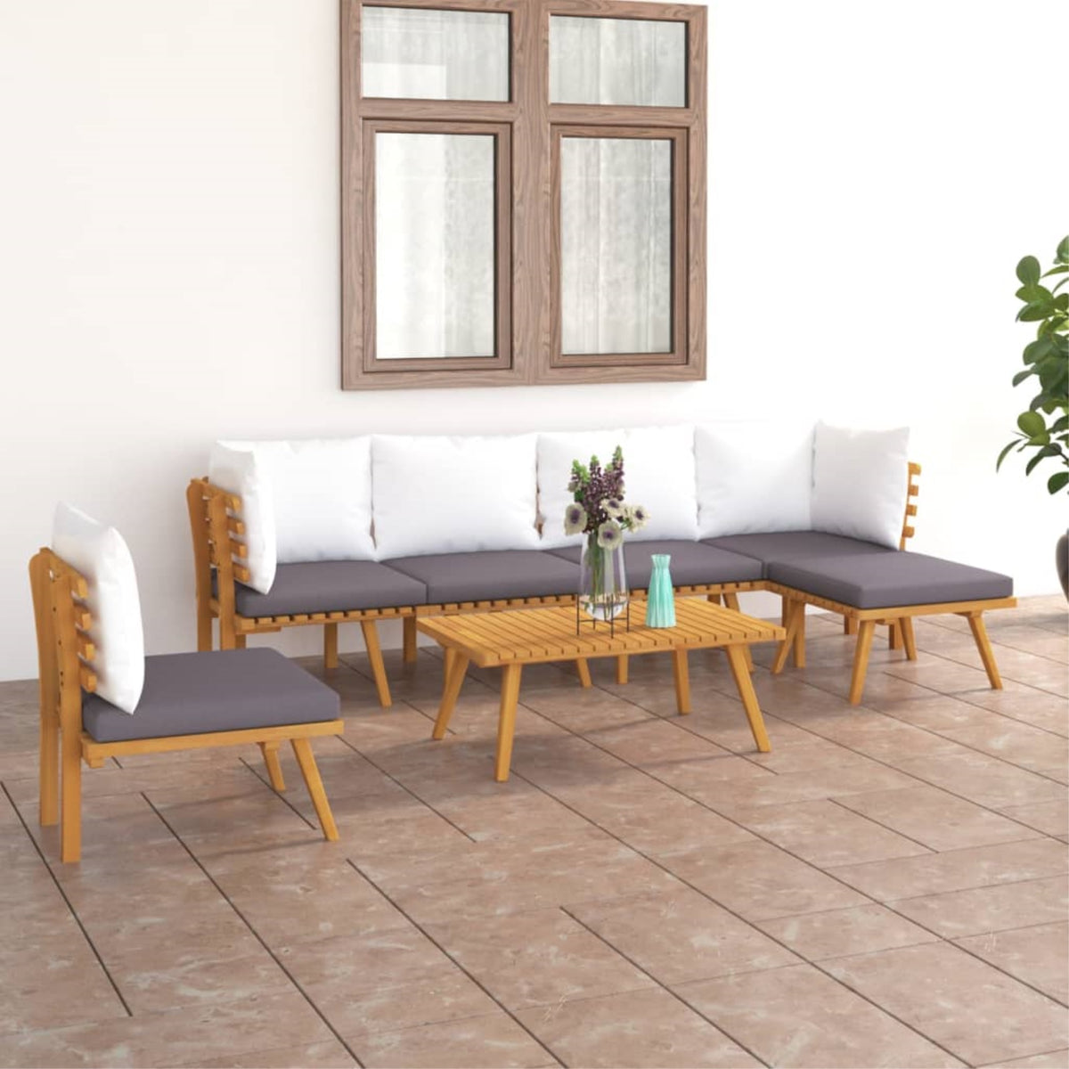 Vidaxl 7 Piece Patio Lounge Set With Cushions Solid Acacia Wood