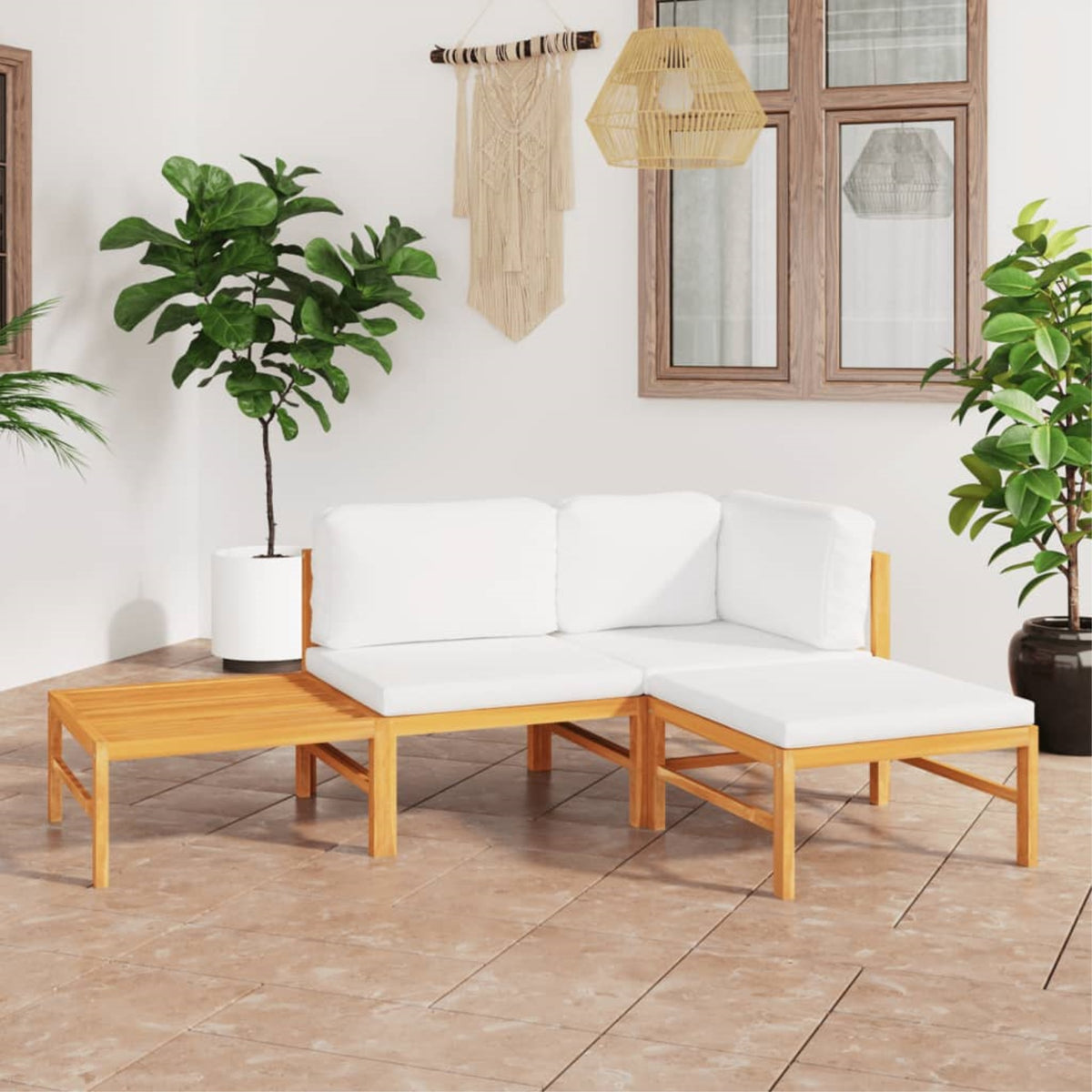 Vidaxl 4 Piece Patio Lounge Set With Cream Cushions Solid Teak Wood
