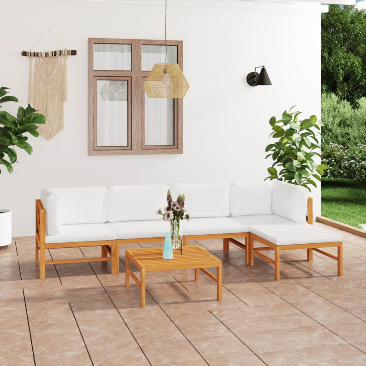 Vidaxl 6 Piece Patio Lounge Set With Cream Cushions Solid Teak Wood