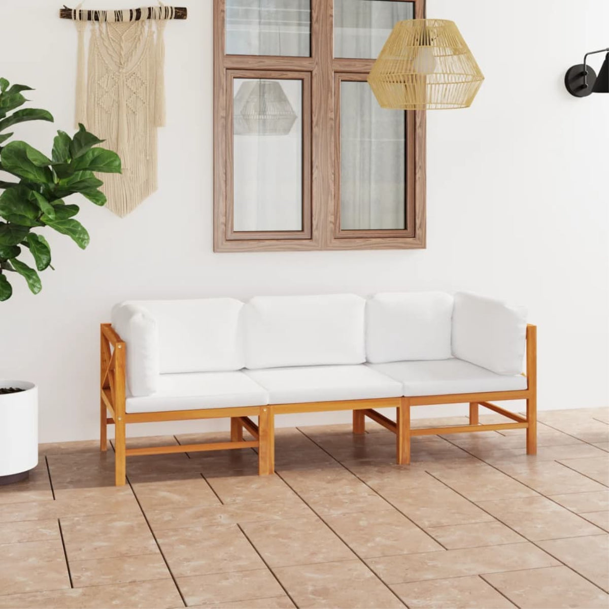 Vidaxl 3-Seater Patio Sofa With Cream Cushions Solid Teak Wood