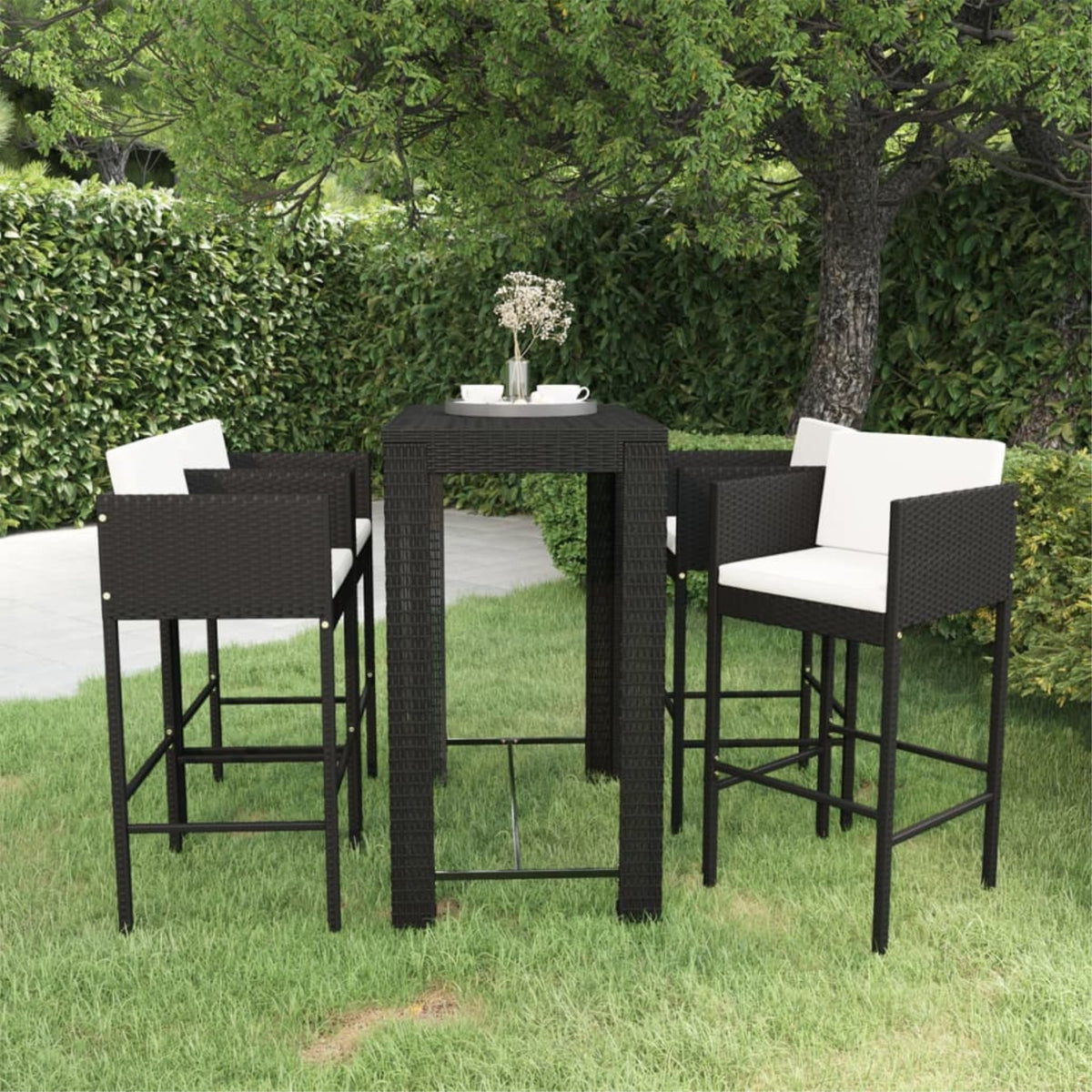 Vidaxl 5 Piece Patio Bar Set With Cushions Poly Rattan Black