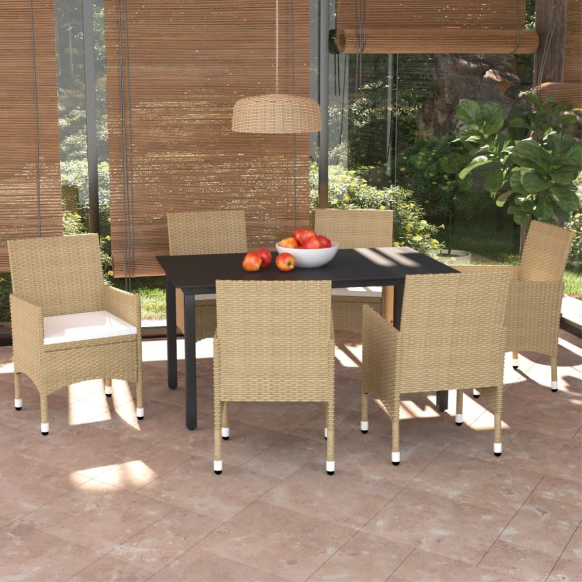 Vidaxl 7 Piece Patio Dining Set With Cushions Poly Rattan Beige