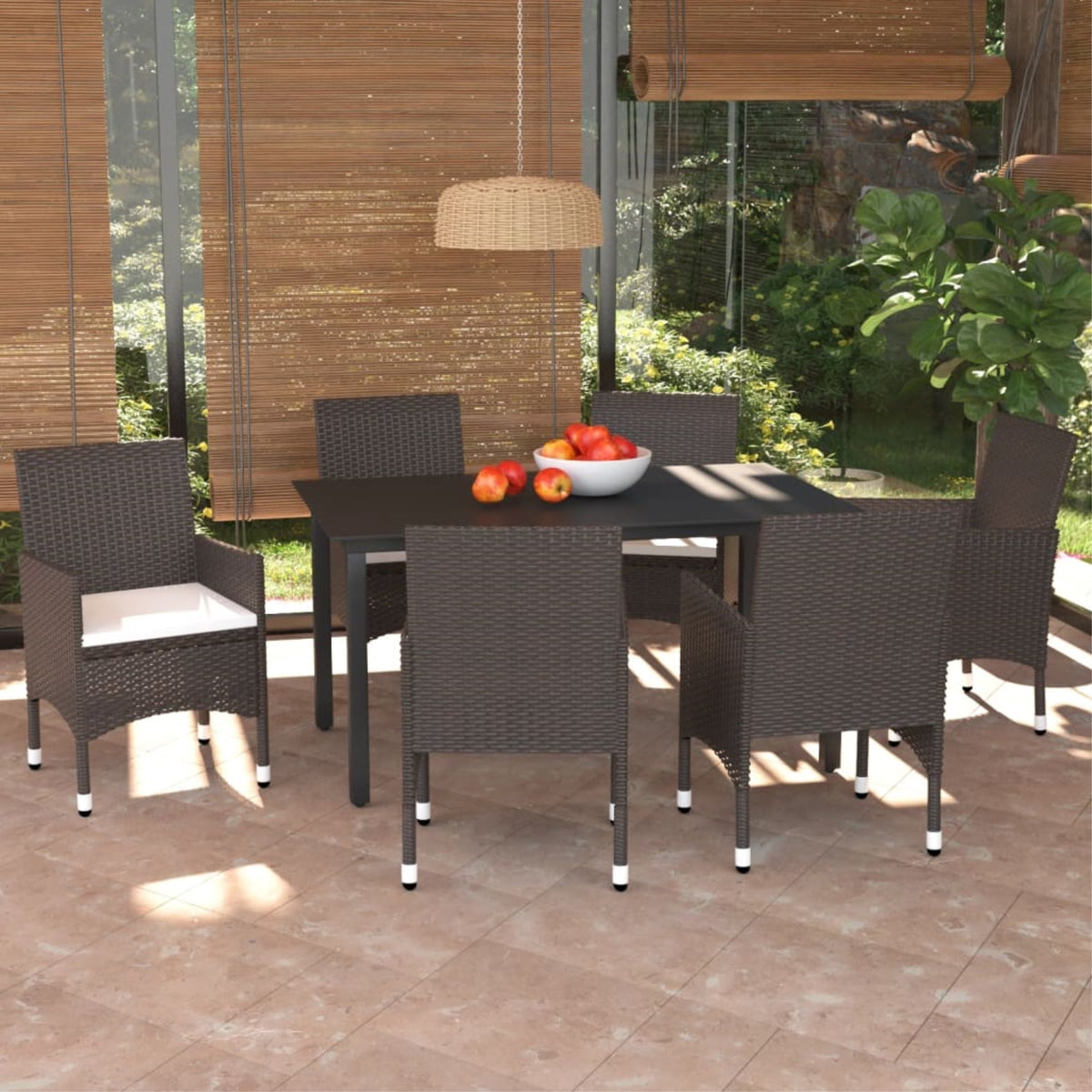Vidaxl 7 Piece Patio Dining Set With Cushions Poly Rattan Brown