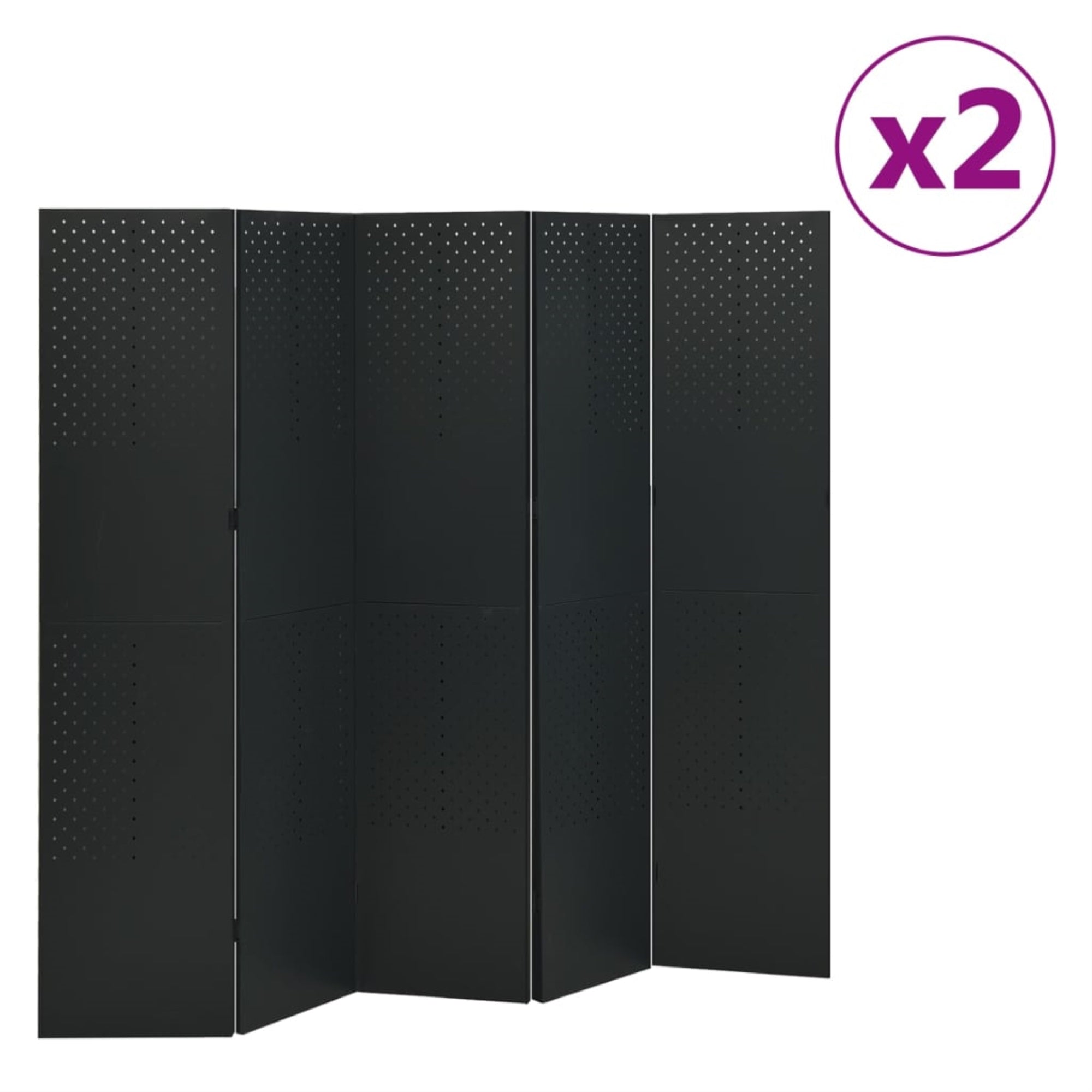Vidaxl 5-Panel Room Dividers 2 Pcs Black 78.7'X70.9' Steel