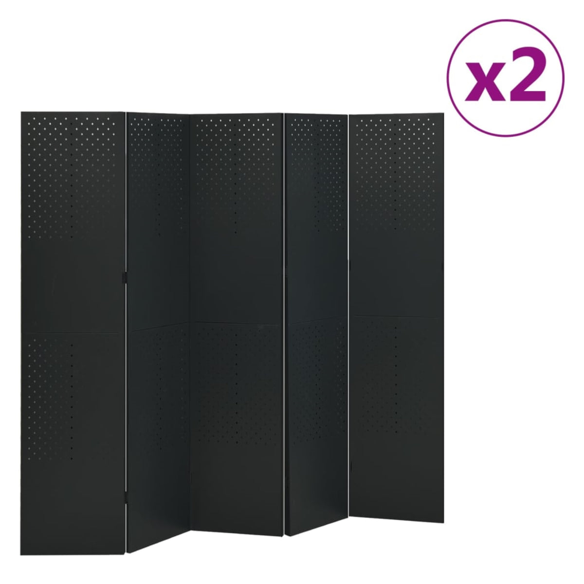 Vidaxl 5-Panel Room Dividers 2 Pcs Black 78.7'X70.9' Steel