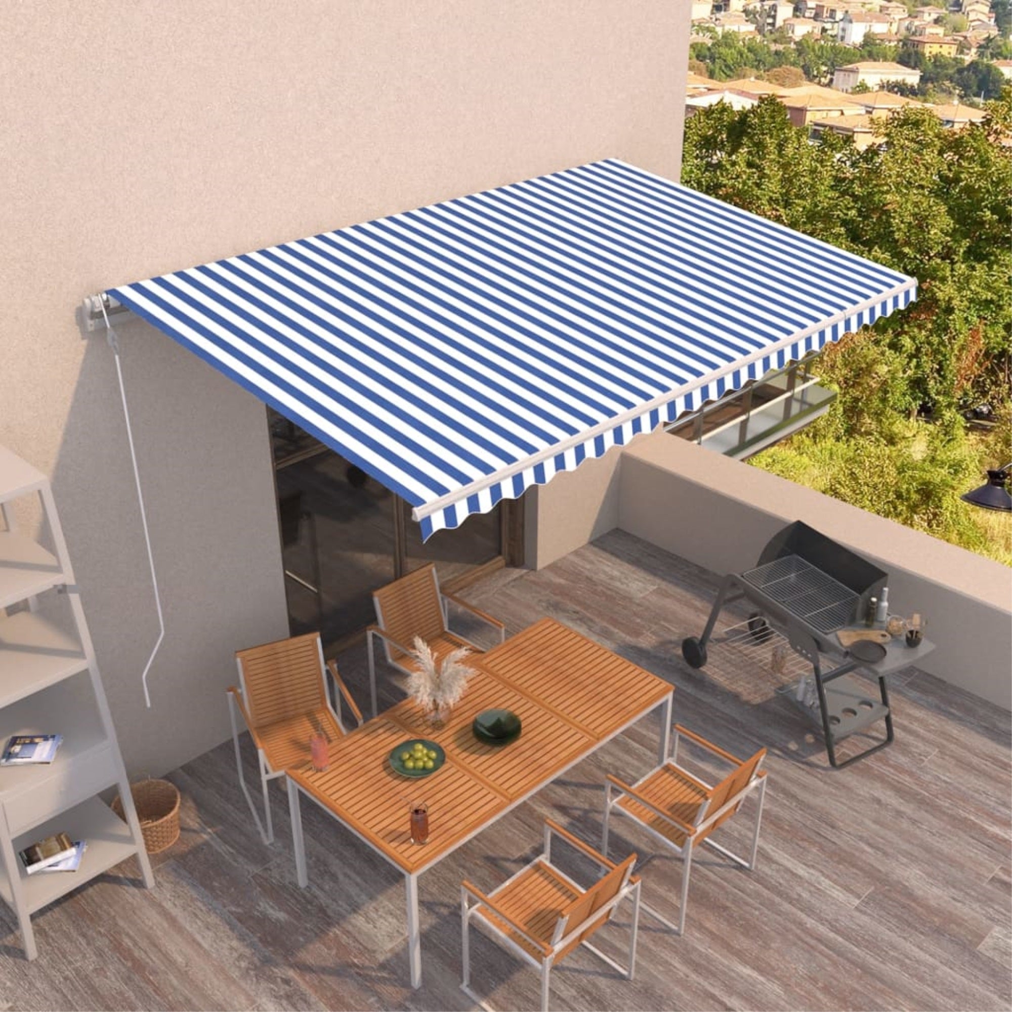 Vidaxl Automatic Retractable Awning 196.9'X118.1' Blue And White