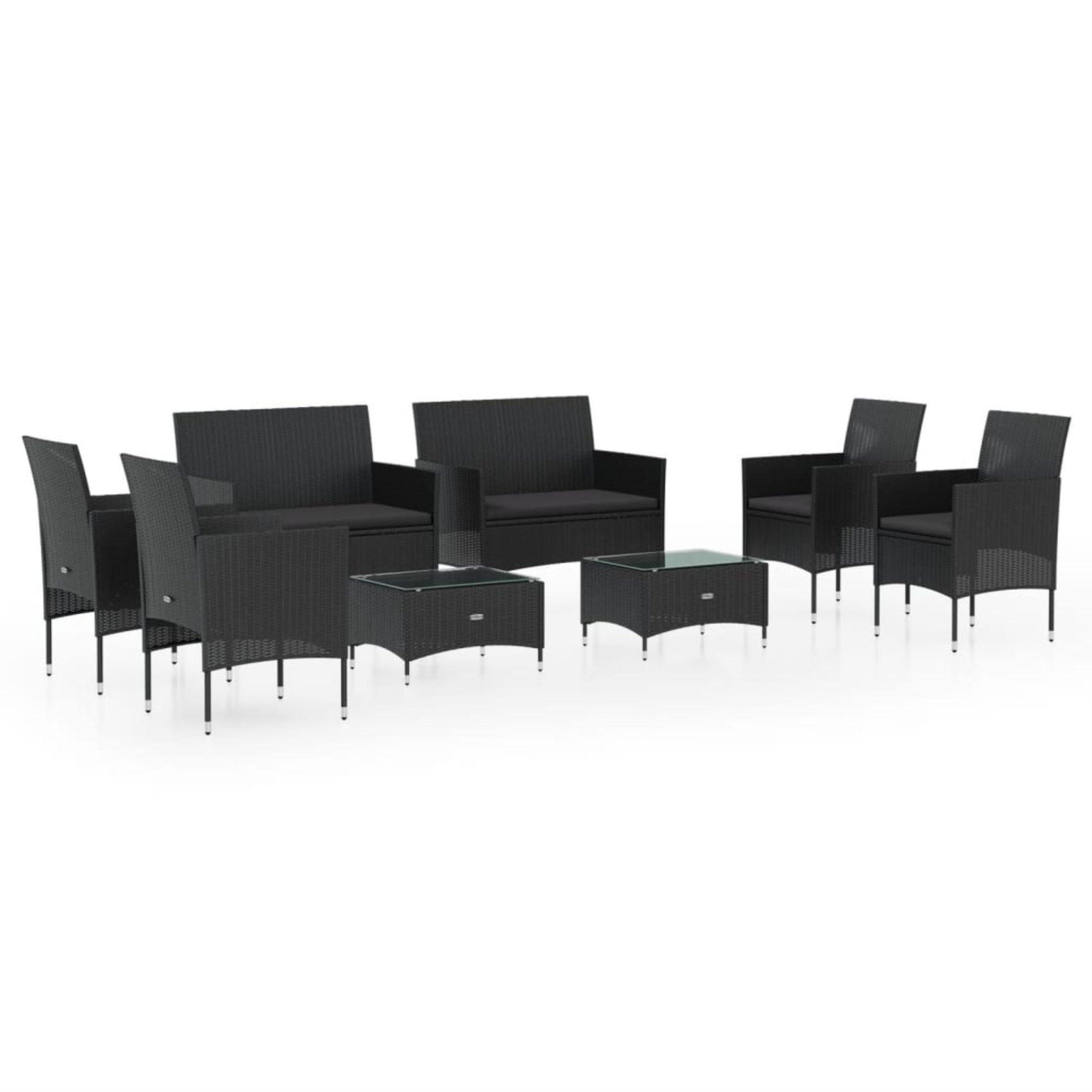vidaXL 8 Piece Patio Lounge Set with Cushions Poly Rattan Black