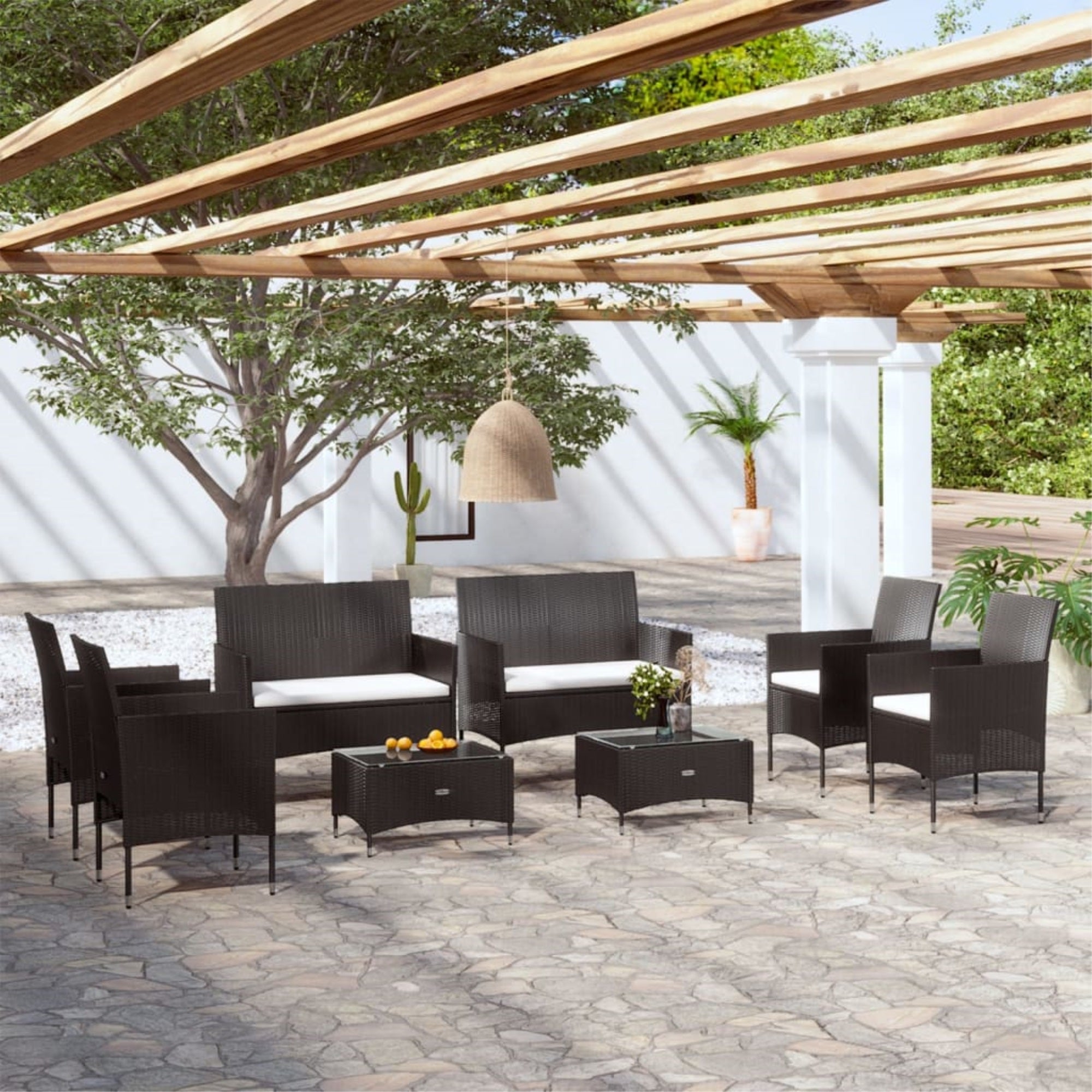 vidaXL 8 Piece Patio Lounge Set with Cushions Poly Rattan Black