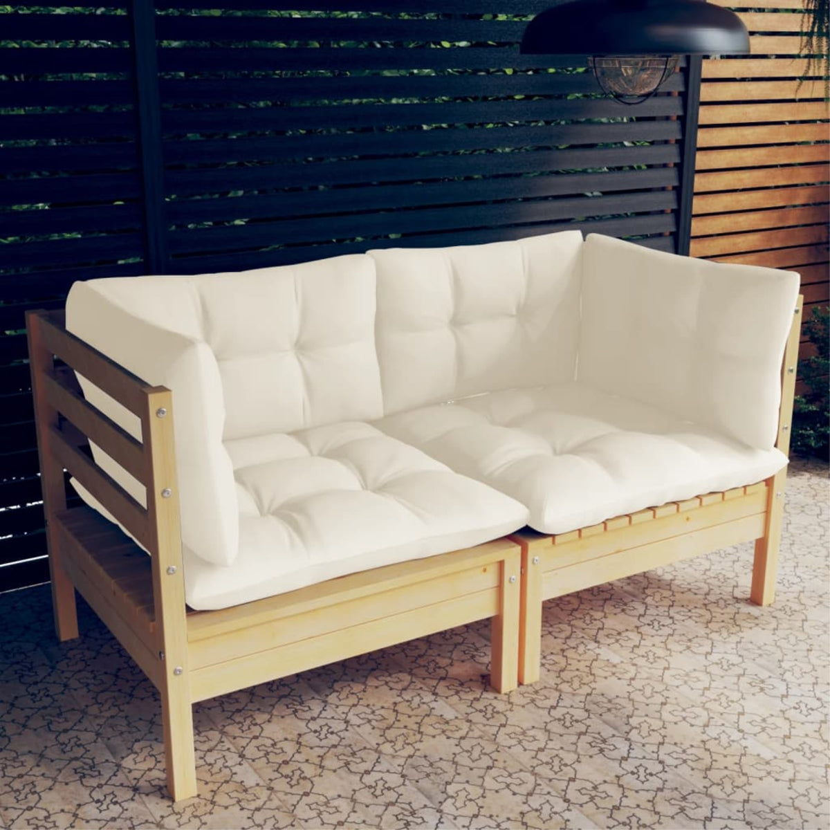 Vidaxl 2-Seater Patio Sofa With Cream Cushions Solid Pinewood