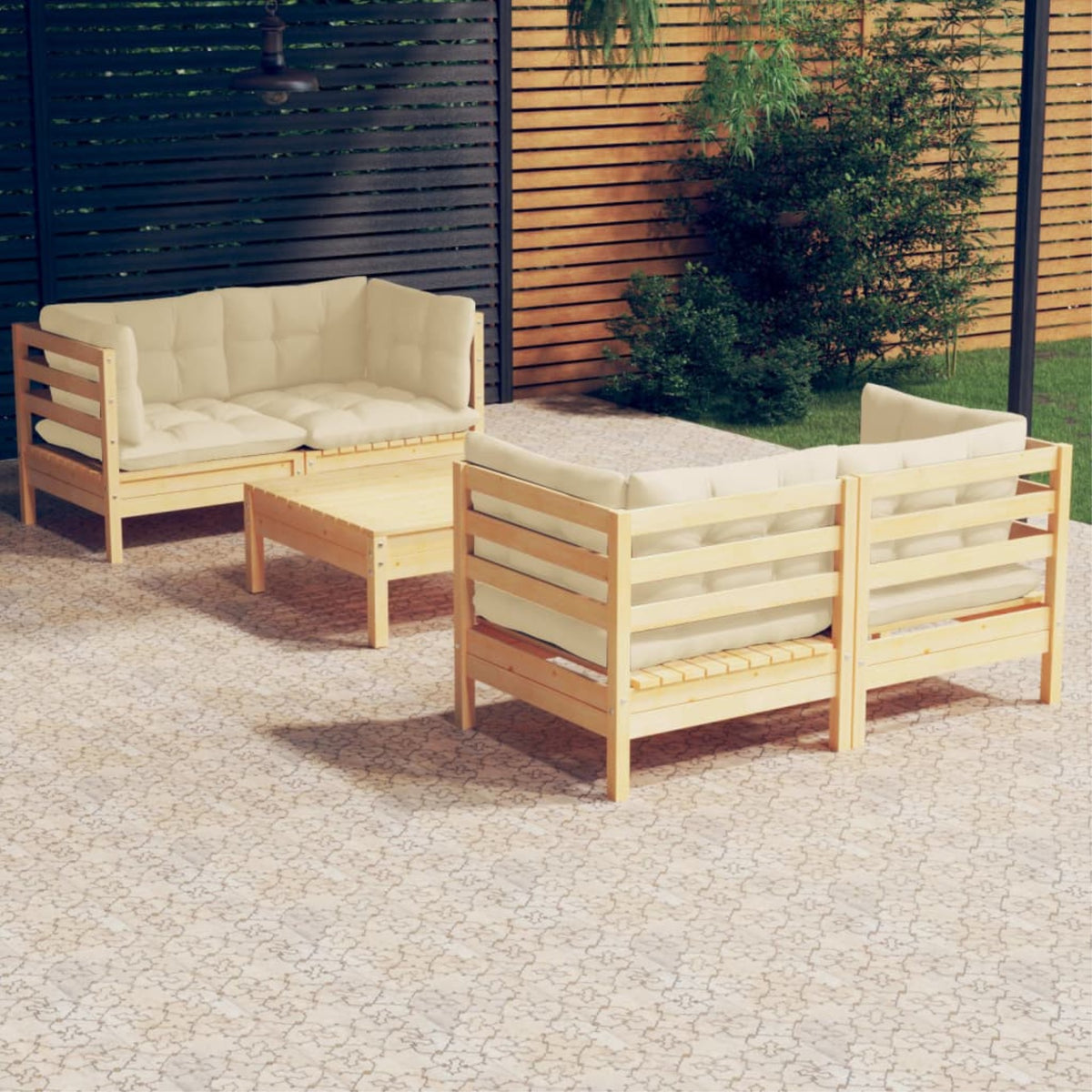 Vidaxl 5 Piece Patio Lounge Set With Cream Cushions Pinewood