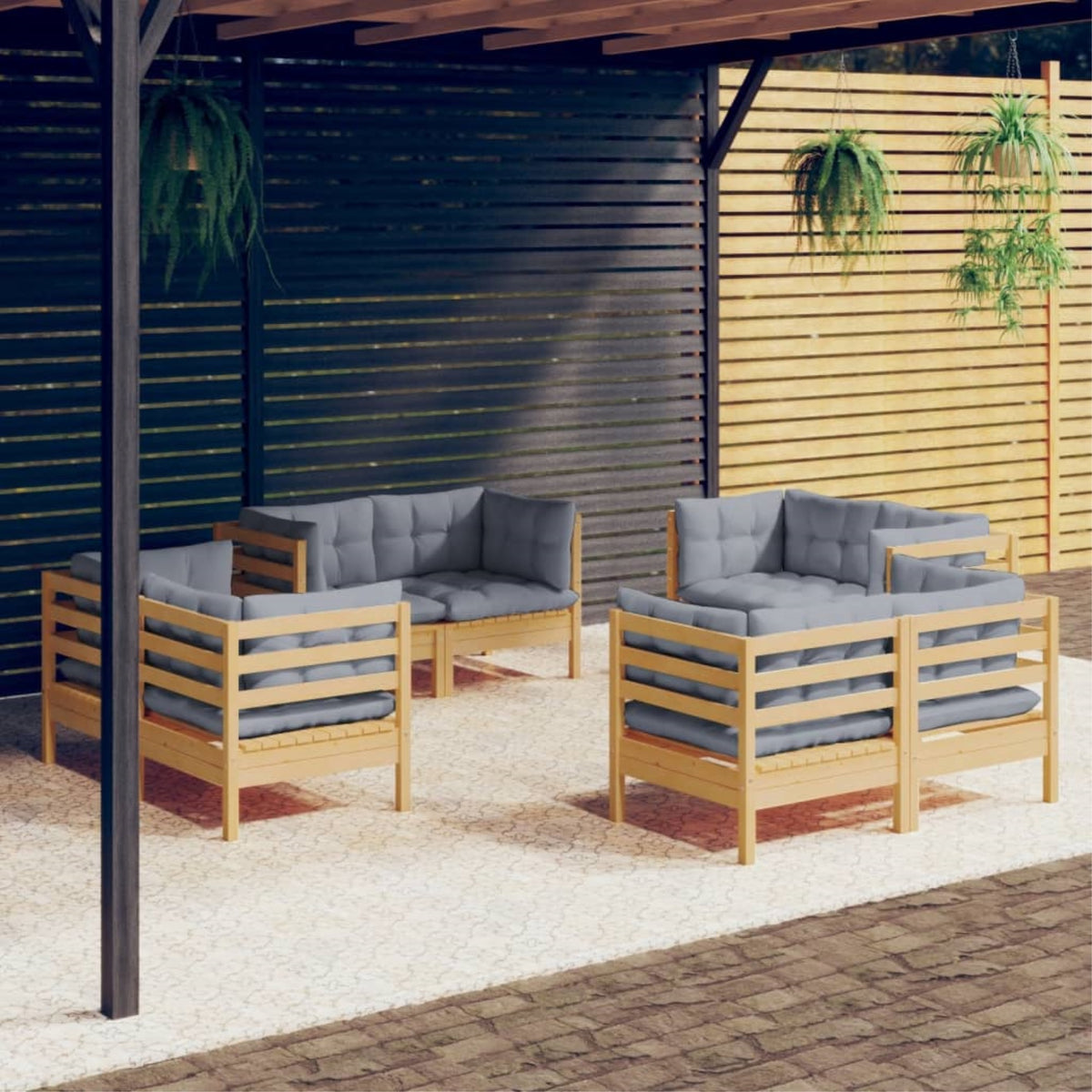 Vidaxl 8 Piece Patio Lounge Set With Gray Cushions Pinewood