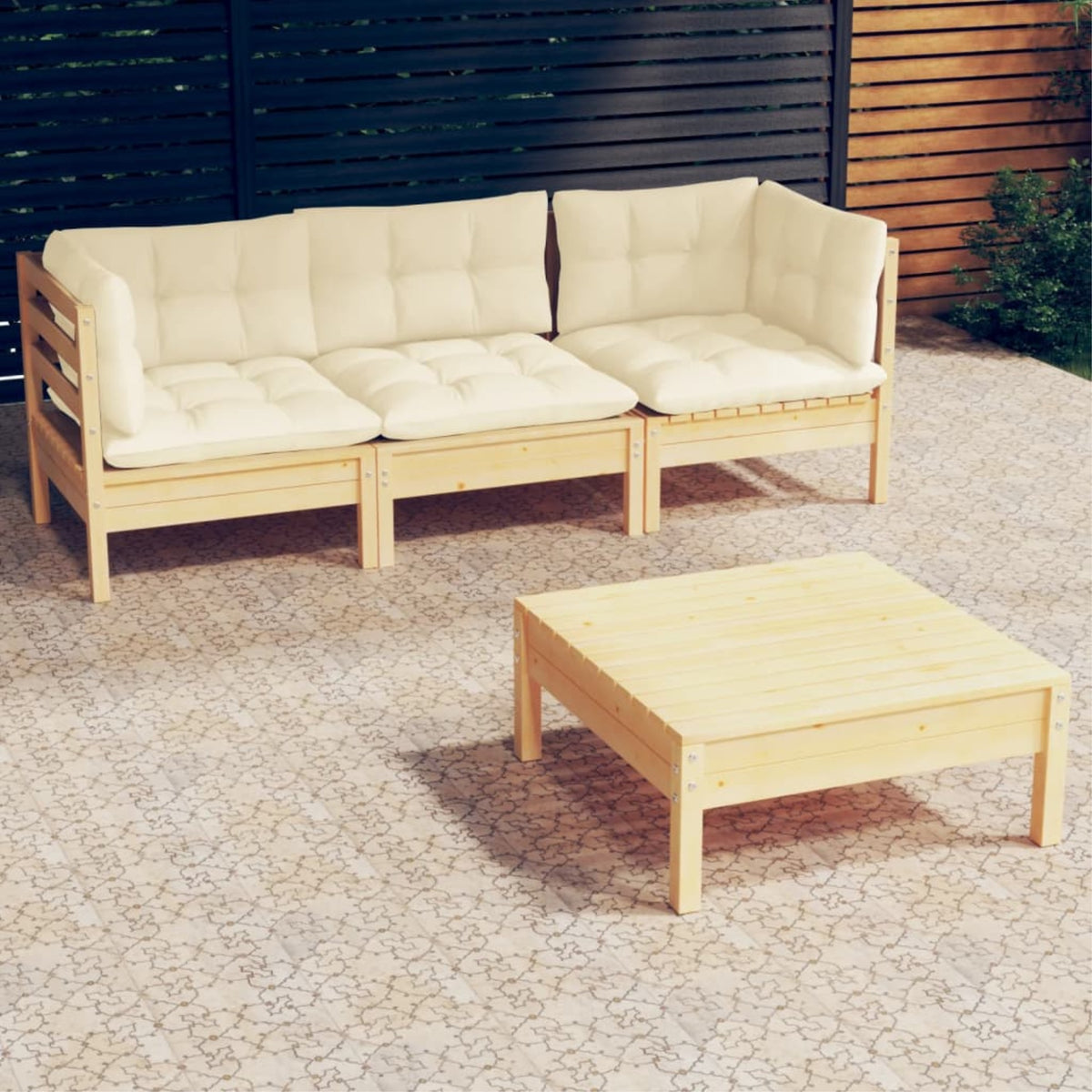 Vidaxl 4 Piece Patio Lounge Set With Cream Cushions Pinewood