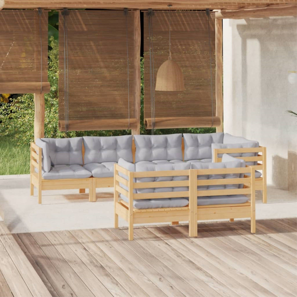 Vidaxl 7 Piece Patio Lounge Set With Gray Cushions Solid Pinewood