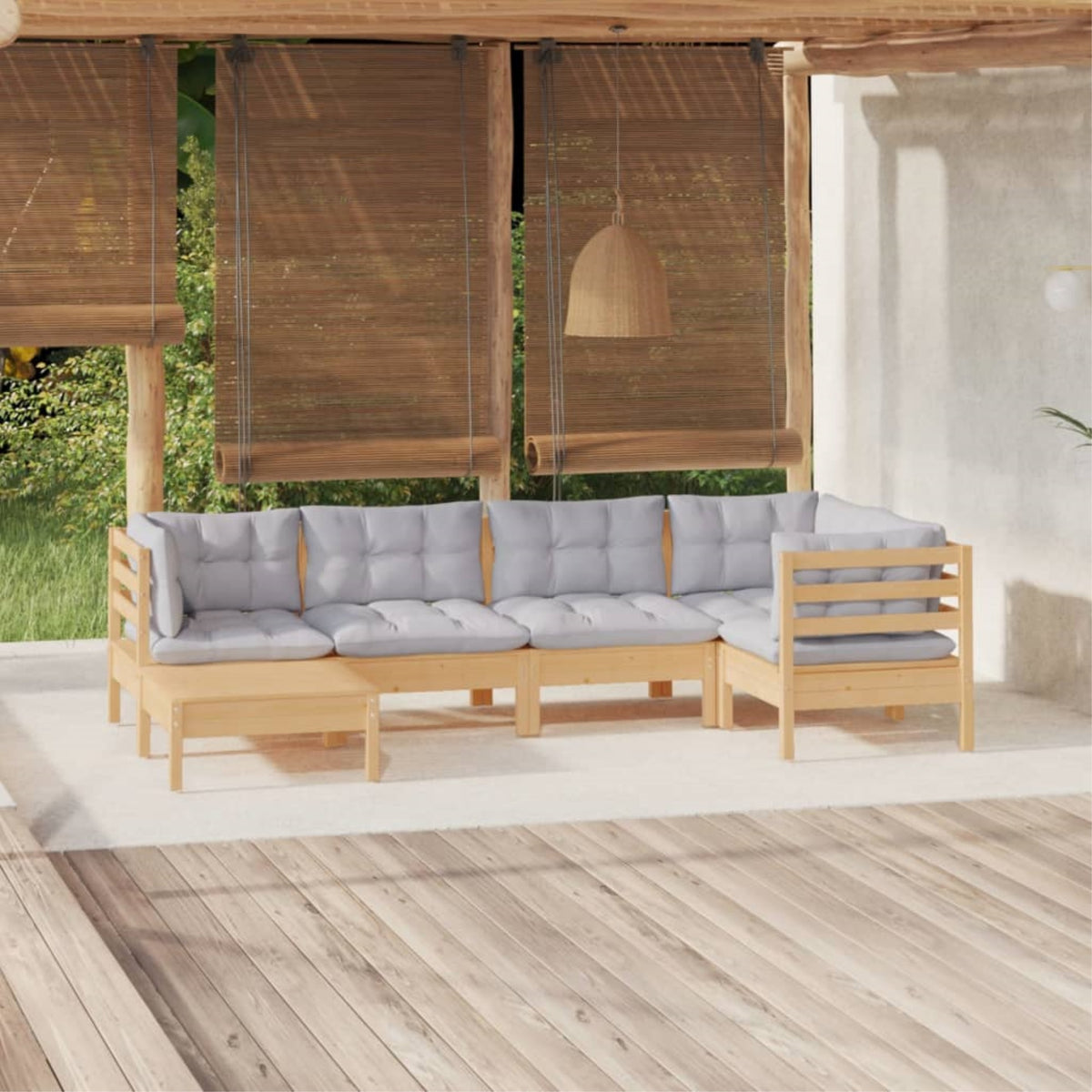 Vidaxl 6 Piece Patio Lounge Set With Gray Cushions Solid Pinewood