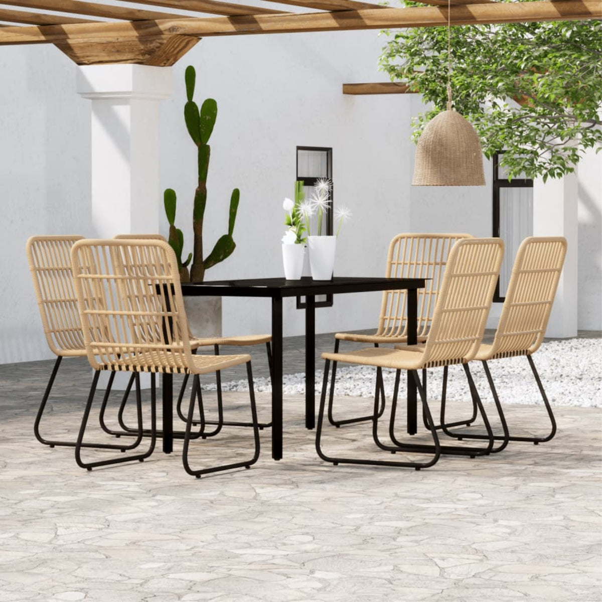 Vidaxl 7 Piece Patio Dining Set Oak